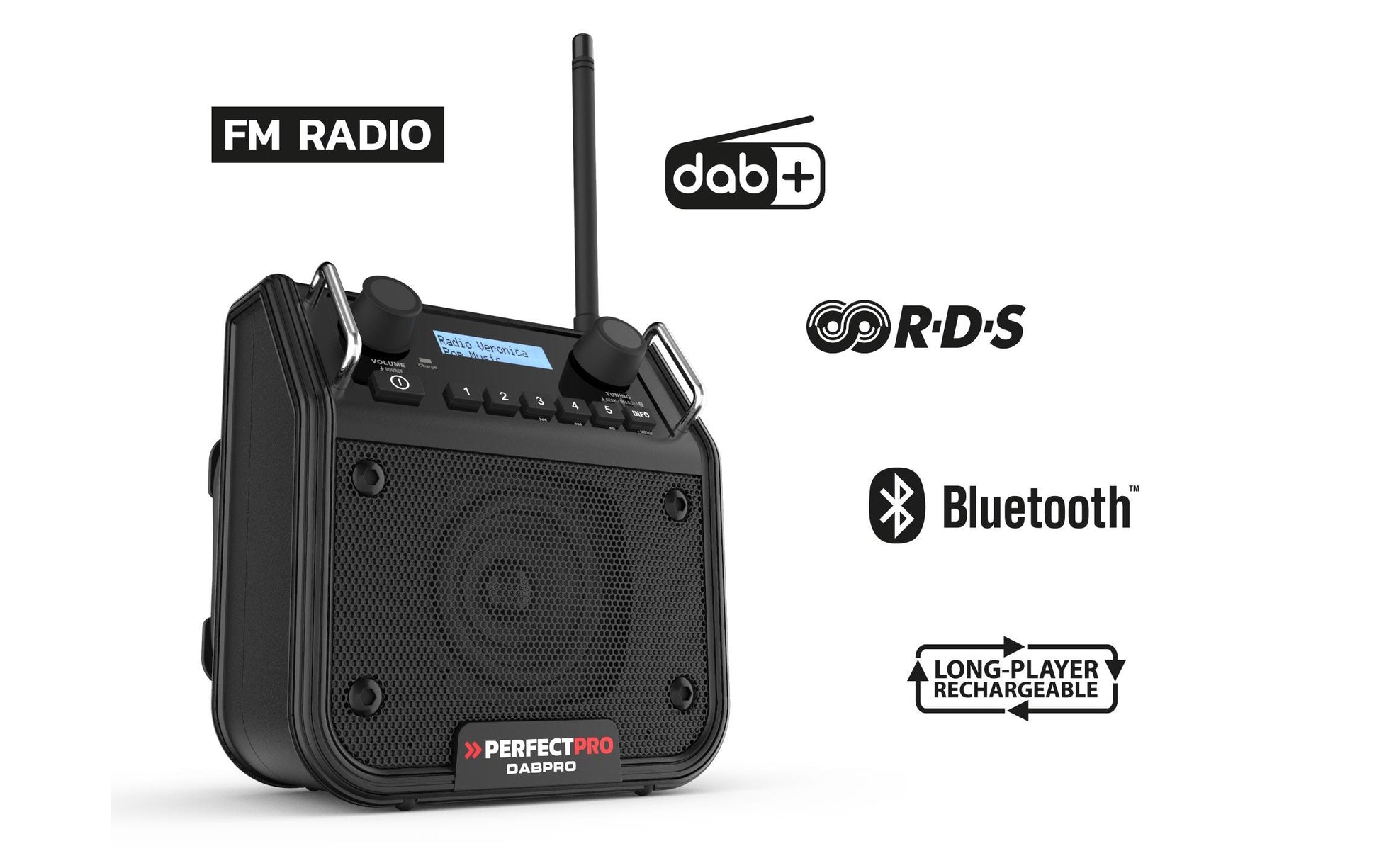 Perfectpro DABPRO – DAB-/Internetradio – Portabel – DAB+, UKW, Bluetooth, Akkubetrieb – Schwarz