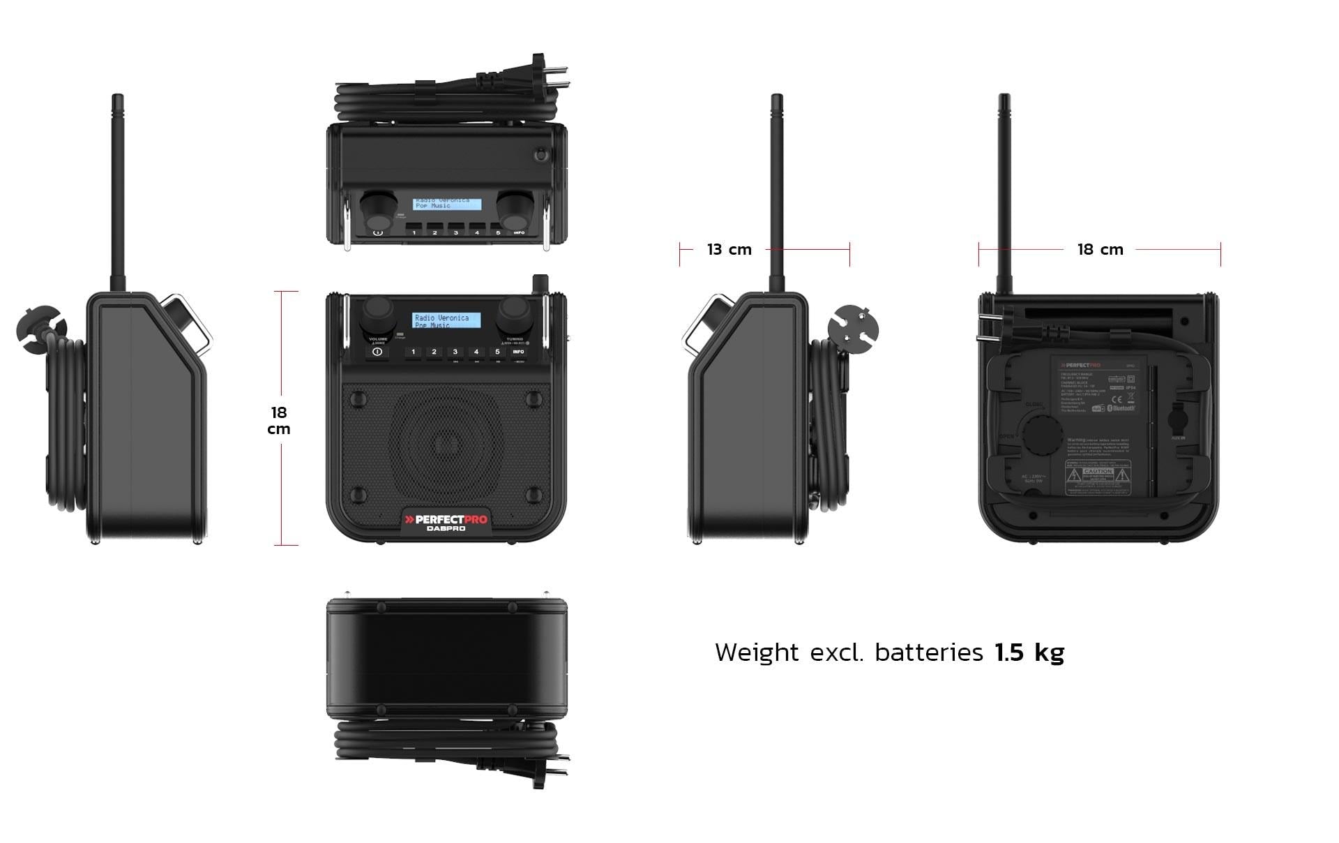 Perfectpro DABPRO – DAB-/Internetradio – Portabel – DAB+, UKW, Bluetooth, Akkubetrieb – Schwarz