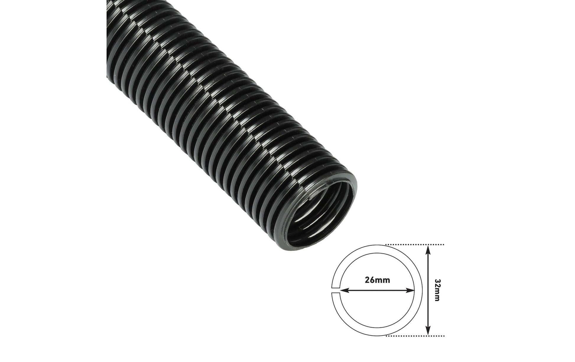 Steffen Kabelschlauch – Ø 32 mm – 1,1 m – Kunststoff – Schwarz, zuschneidbar, 1 Stk.
