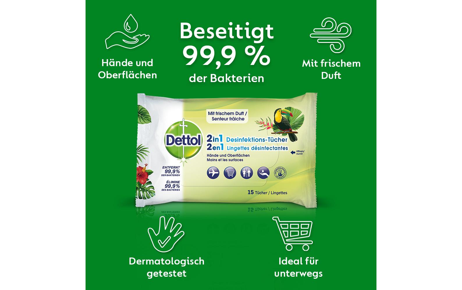 Dettol Händedesinfektionstücher – 15 Stk