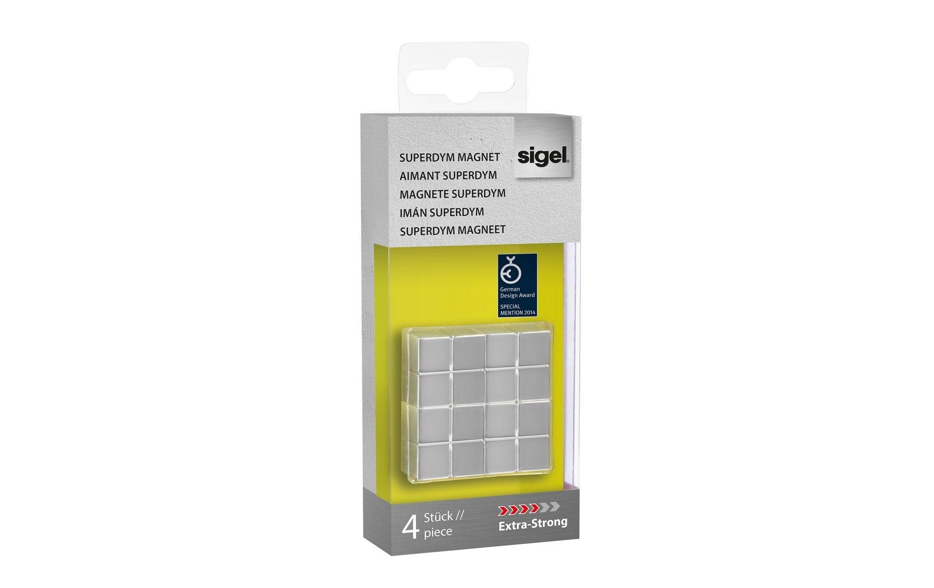 Sigel Magnetwürfel – silber, 20 × 10 × 20 mm, 4 Stück