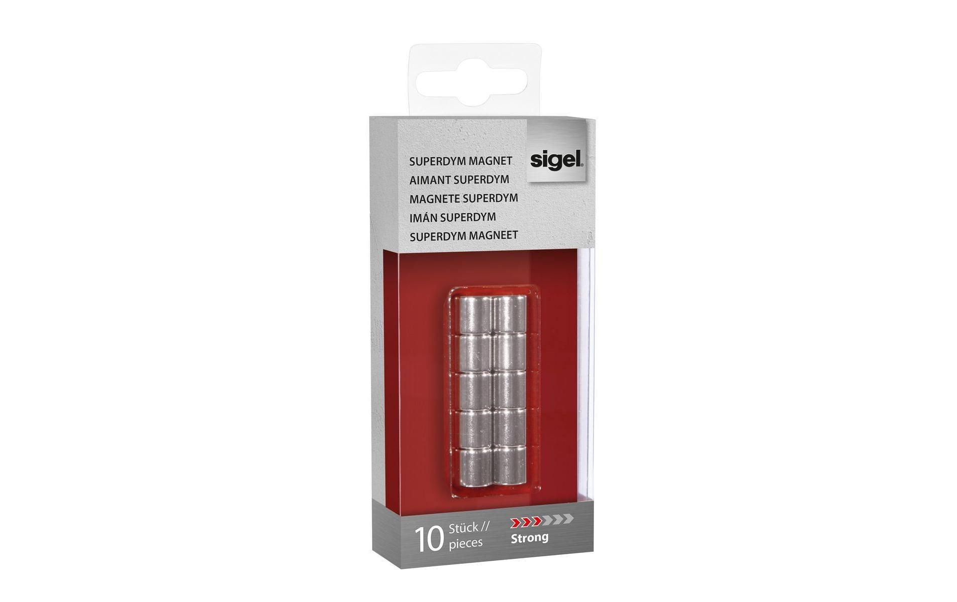 Sigel Zylindermagnet – Silber – Ø 10 mm, H 10 mm, 10 Stück – für Glas-Magnetboards – Stahl