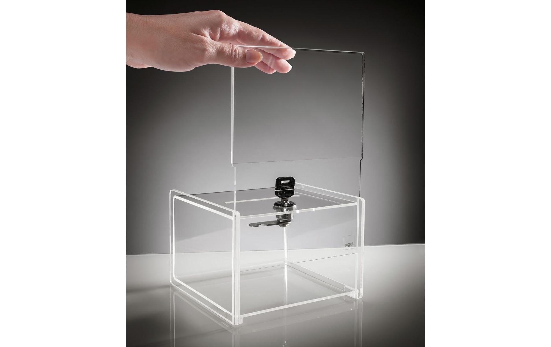 Sigel Aktionsbox, Schild A6 – abschliessbar, Acryl, 15 × 21,2 × 15 cm