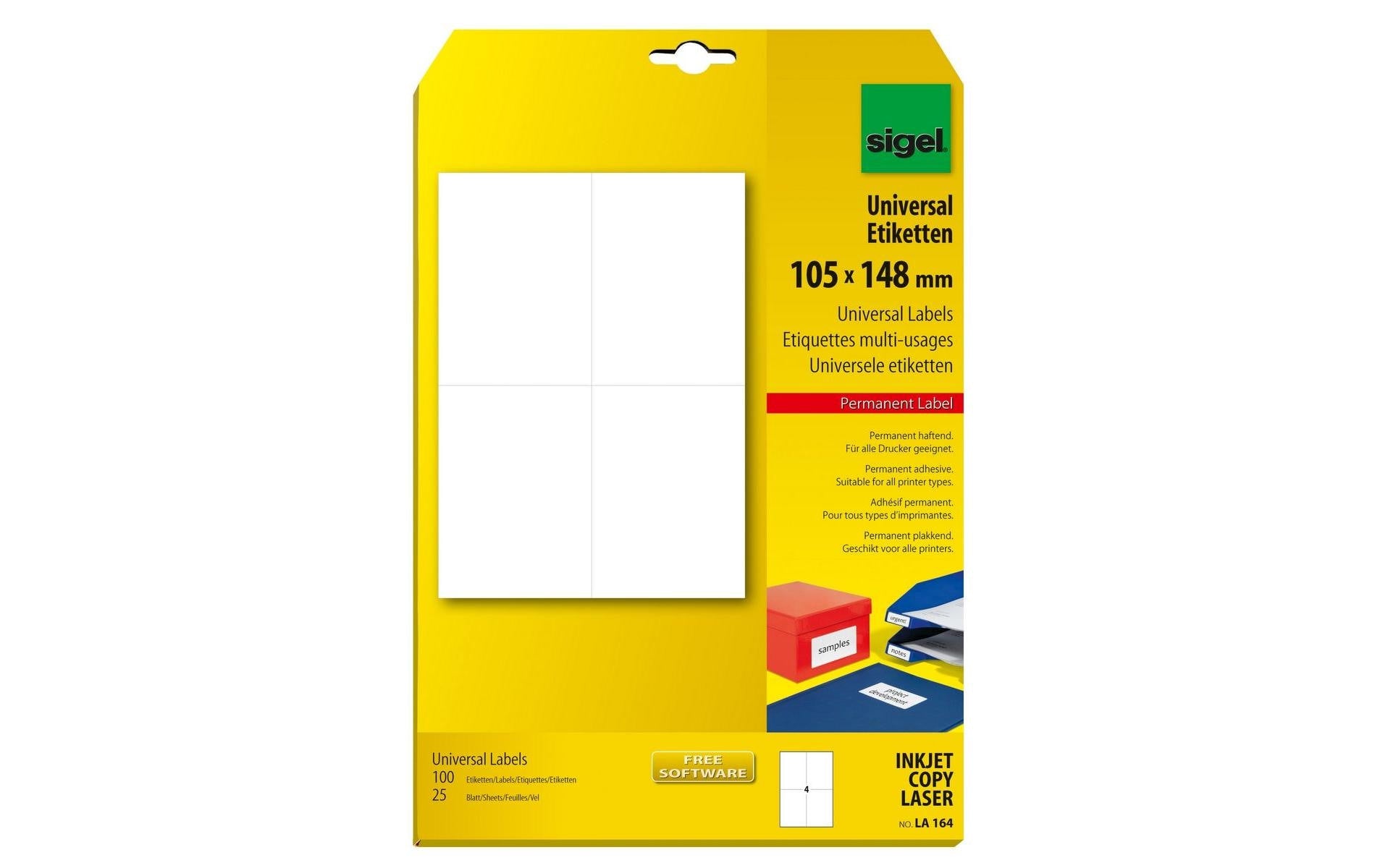 Sigel Schuletiketten – 105 × 148 mm, 100 Stk, 25 Bogen, Papier, permanent haftend