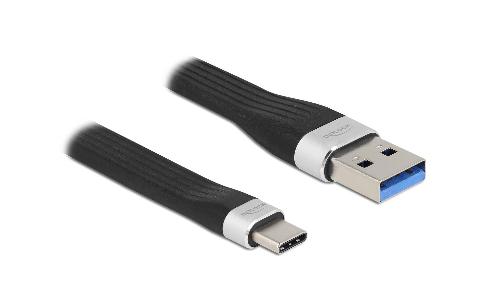 DeLOCK USB-A auf USB-C Kabel – USB 3.2 Gen 1 (5 Gbit/s) – 0,135 m – Flachbandkabel – Schwarz