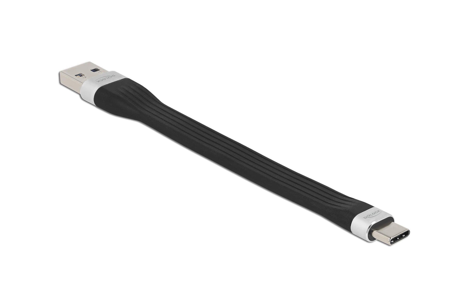 DeLOCK USB-A auf USB-C Kabel – USB 3.2 Gen 1 (5 Gbit/s) – 0,135 m – Flachbandkabel – Schwarz