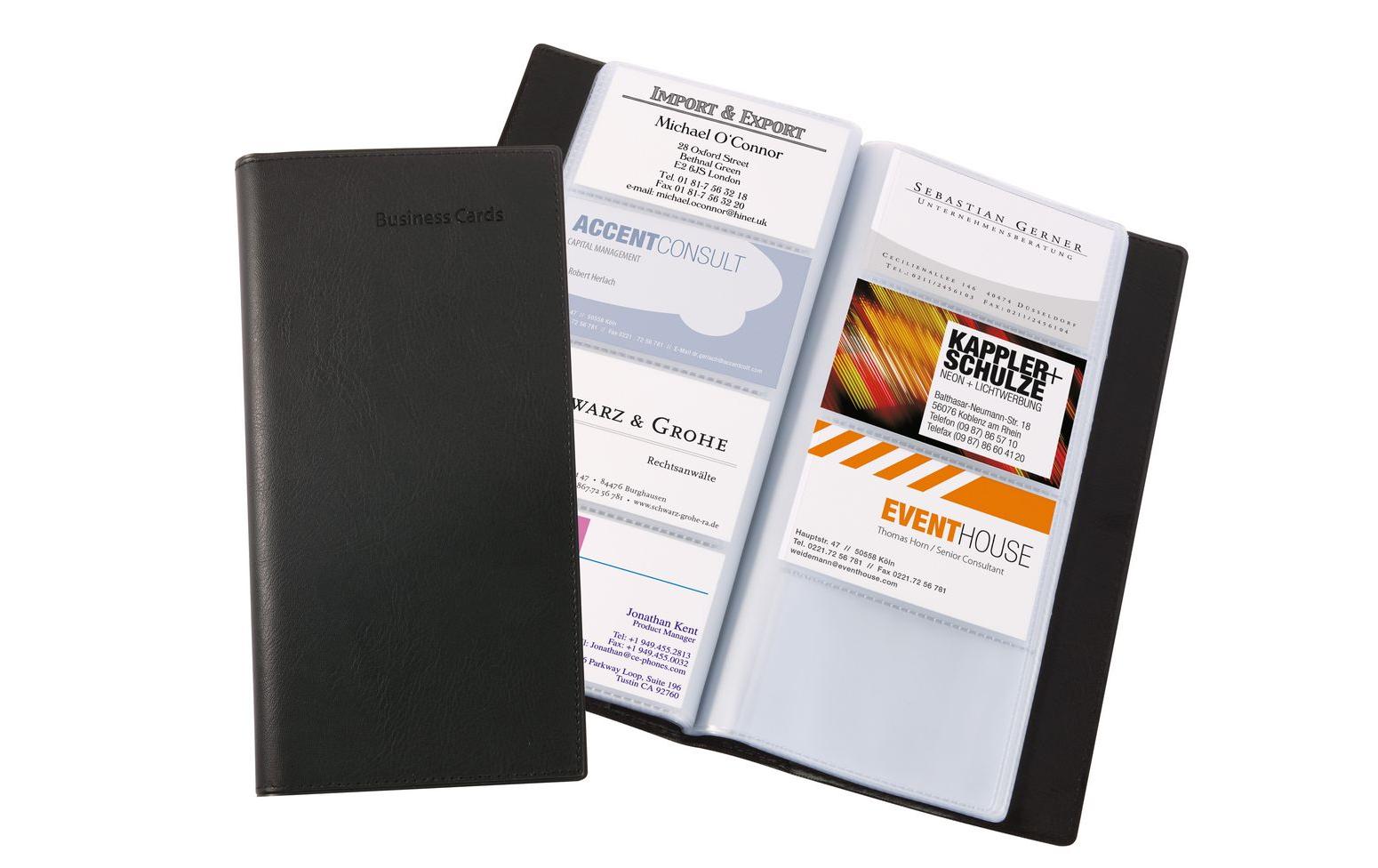 Sigel Visitenkartenalbum – 192 Karten, für Visitenkarten 90 × 58 mm, schwarz, Kunststoff