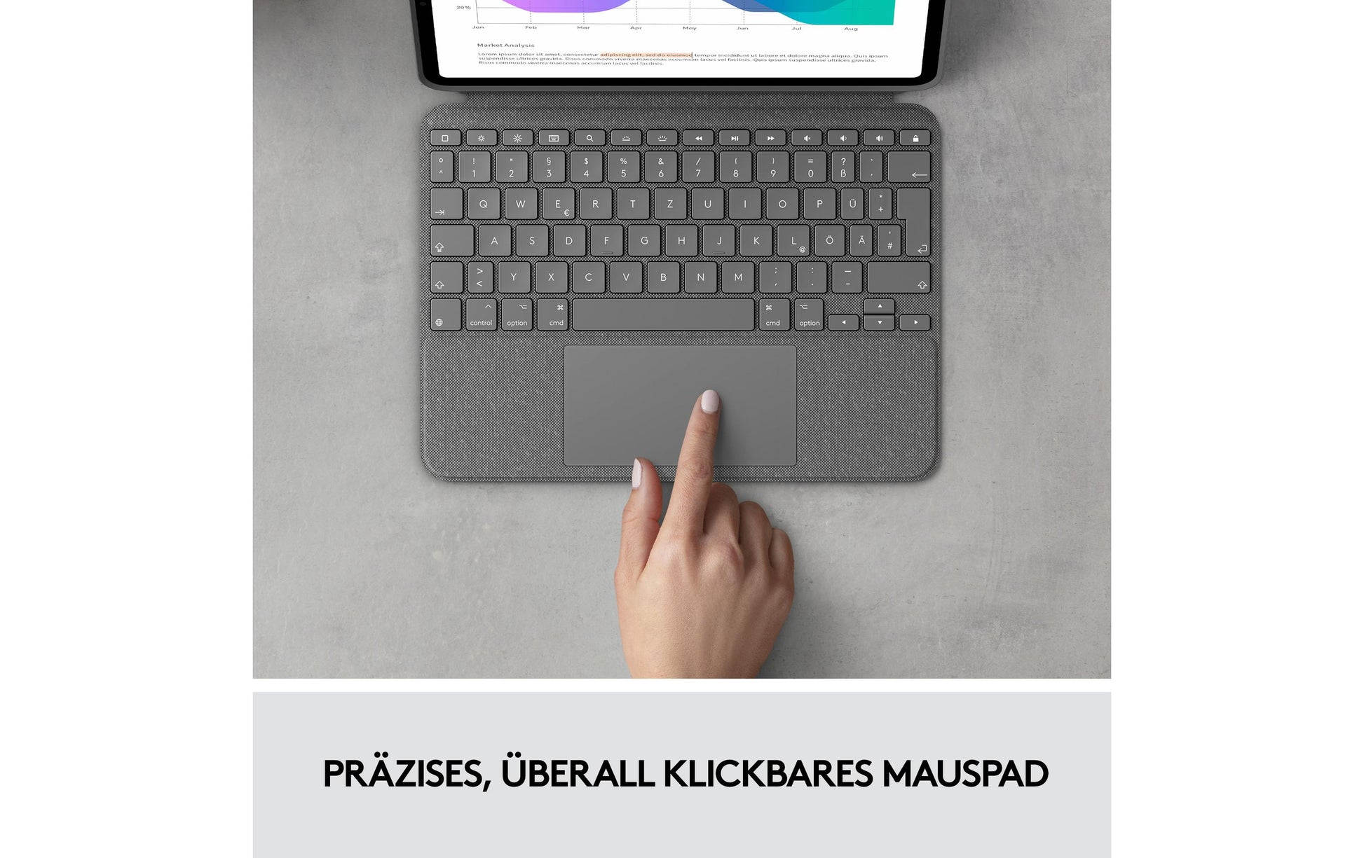 Logitech Combo Touch – Tastatur, CH-Layout (DE-CH), mit Touchpad, Grau – für iPad Pro 11"