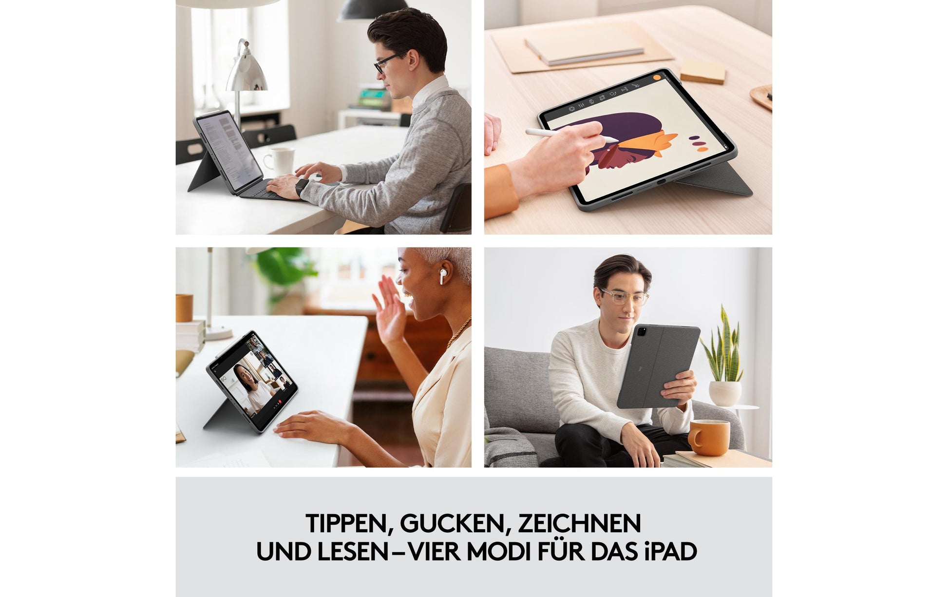 Logitech Combo Touch – Tastatur, CH-Layout (DE-CH), mit Touchpad, Grau – für iPad Pro 12,9" (5. Gen)