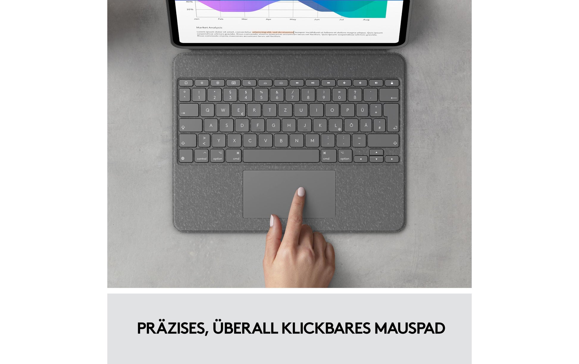 Logitech Combo Touch – Tastatur, CH-Layout (DE-CH), mit Touchpad, Grau – für iPad Pro 12,9" (5. Gen)