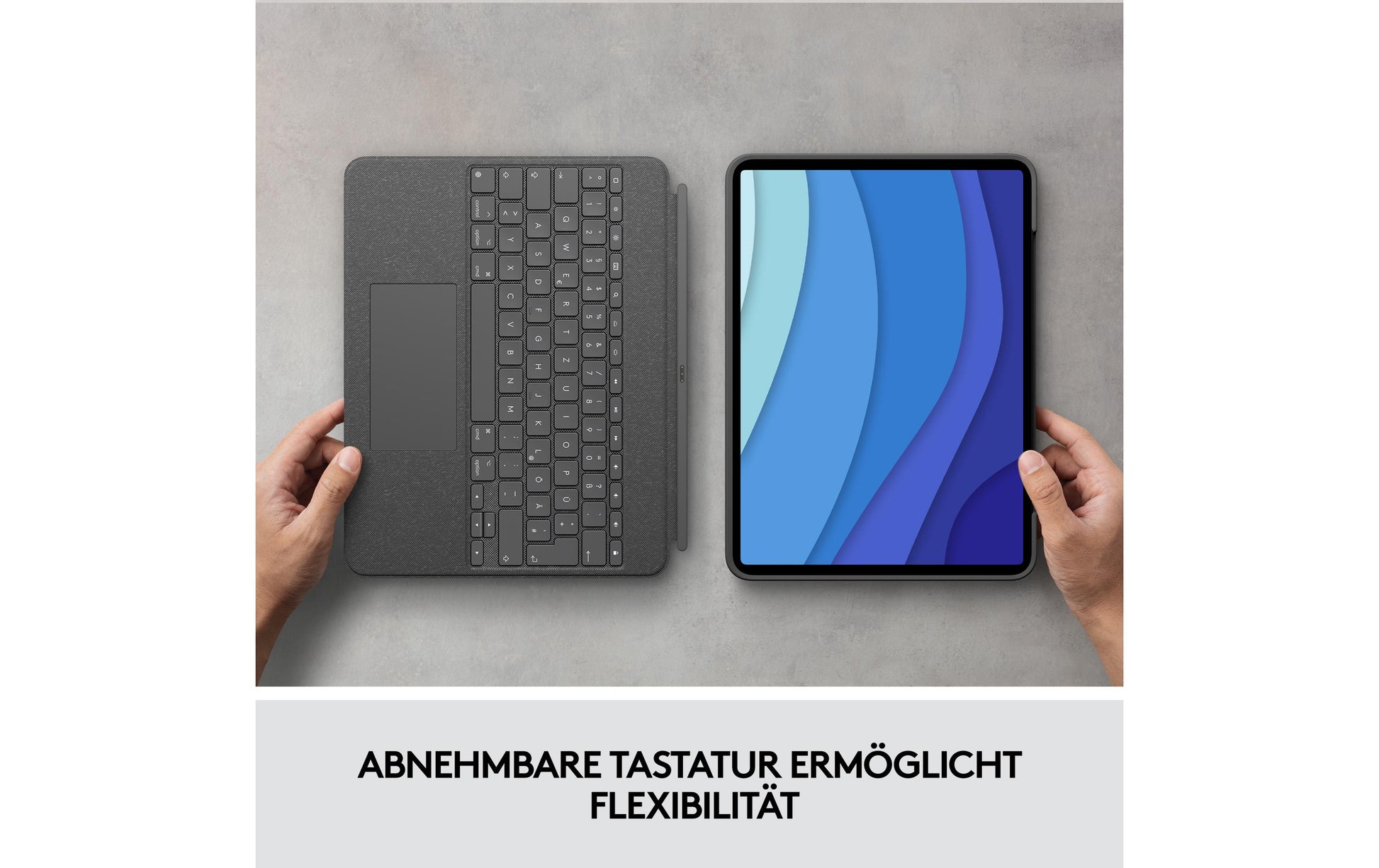 Logitech Combo Touch – Tastatur, CH-Layout (DE-CH), mit Touchpad, Grau – für iPad Pro 12,9" (5. Gen)