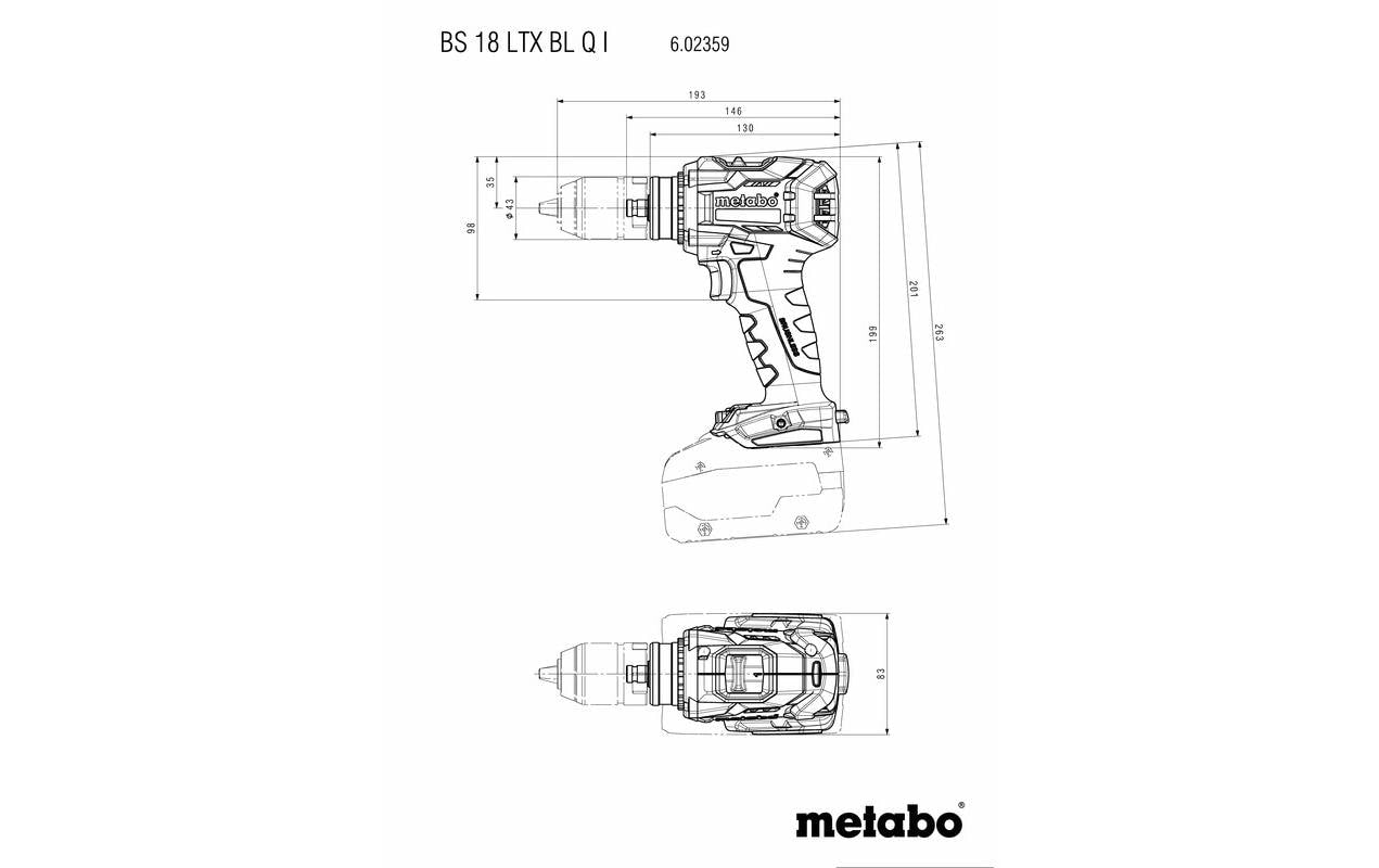 Metabo Bohrschrauber BS 18 LTX BL QI – 18 V (CAS) – Schnellspannbohrfutter (Ø 13 mm) – Solo