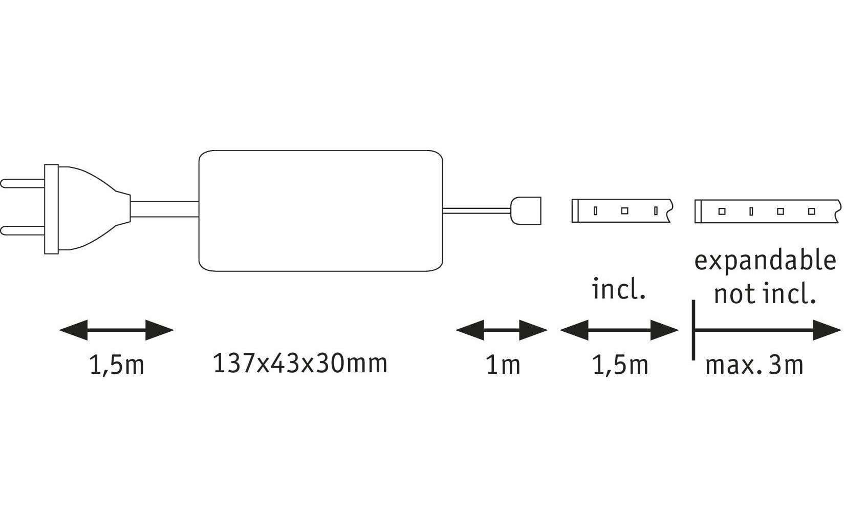 Paulmann LED-Strip – Set, 1,5 m, 1650 lm, 17 W, 6500 K, dimmbar, weiss