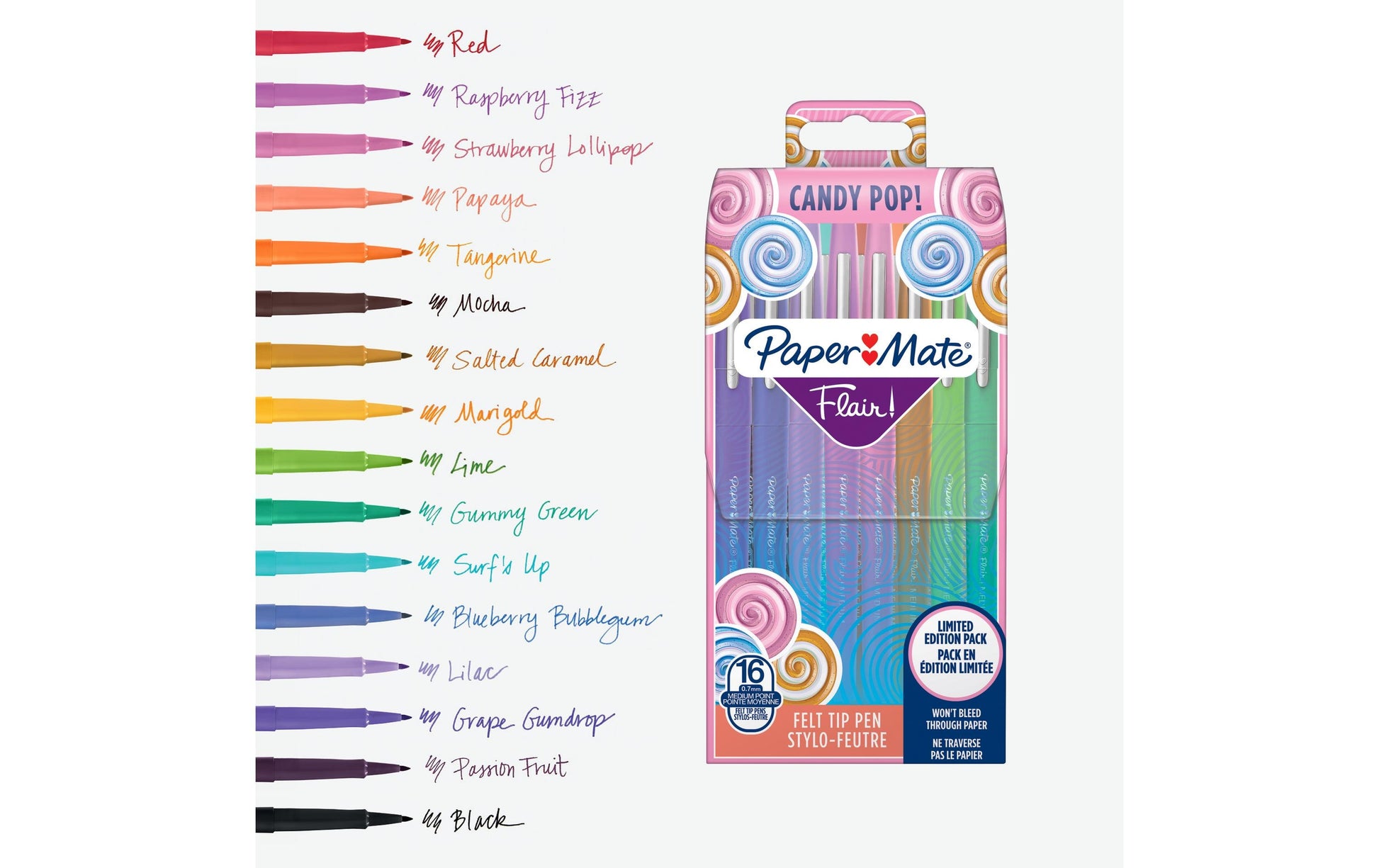 Papermate Filzstifte Candy Pop, Strichbreite 0,7 mm, 16 Farben