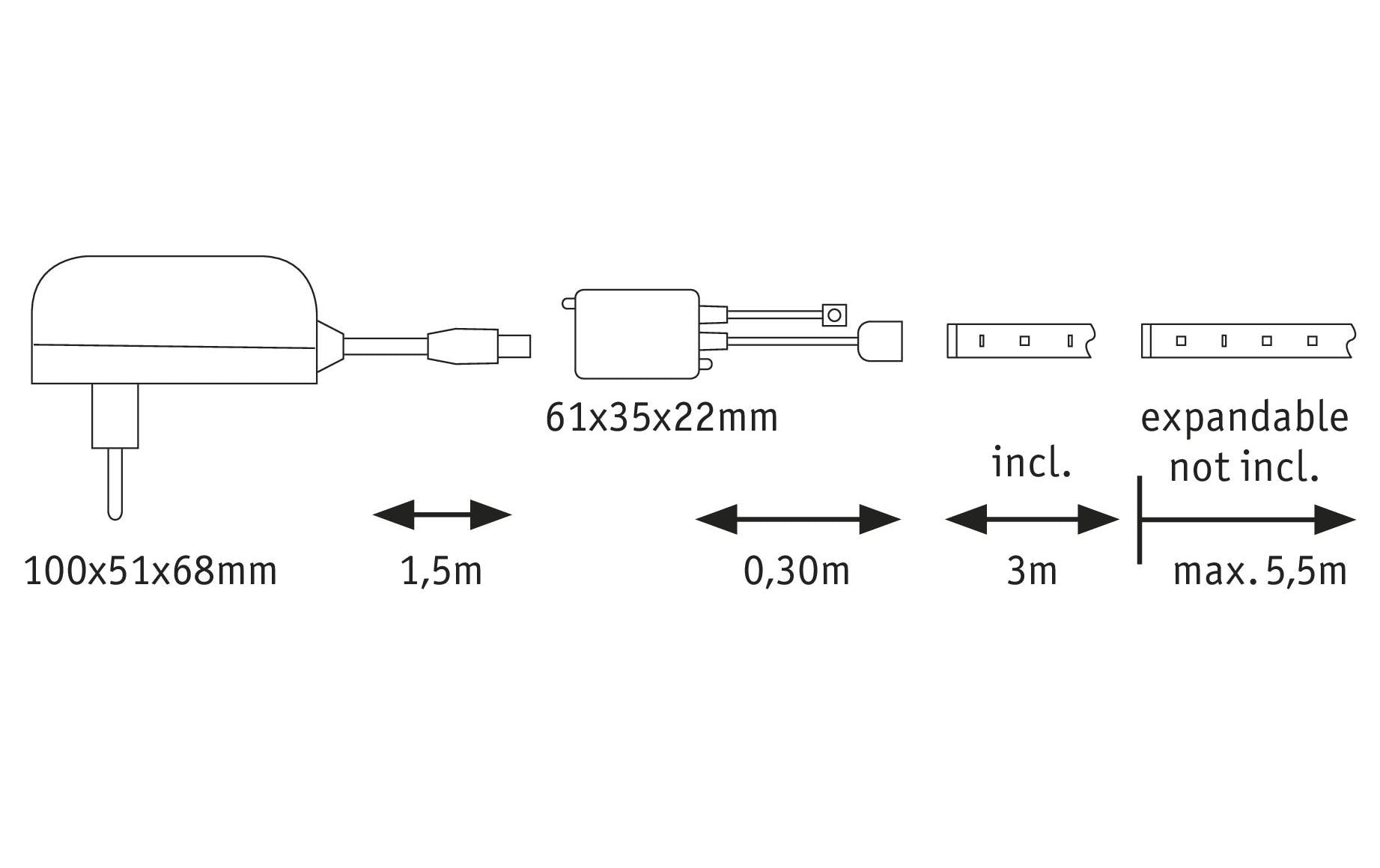 Paulmann LED-Strip MaxLED 250 – Set, 3 m, 810 lm, 19 W, RGB, dimmbar, Fernbedienung, weiss
