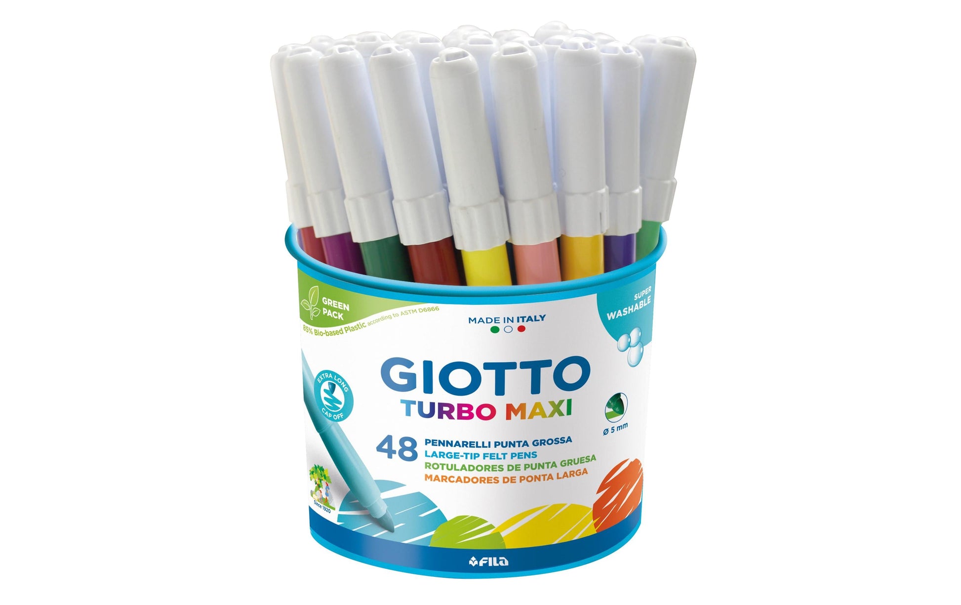 Giotto Turbo Color Maxi Filzstifte – Rundspitze, 5 mm, auswaschbar, 48 Farben
