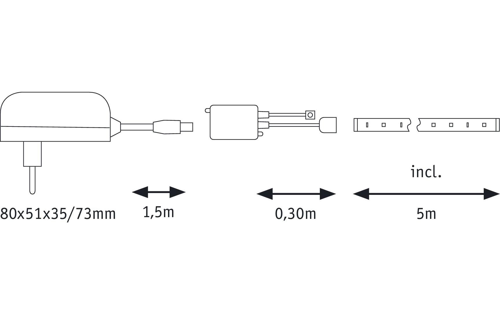 Paulmann LED-Strip FlexLED RGB 3D – 5 m, RGB, 26 W, dimmbar, weiss, Fernbedienung, inkl. Netzteil