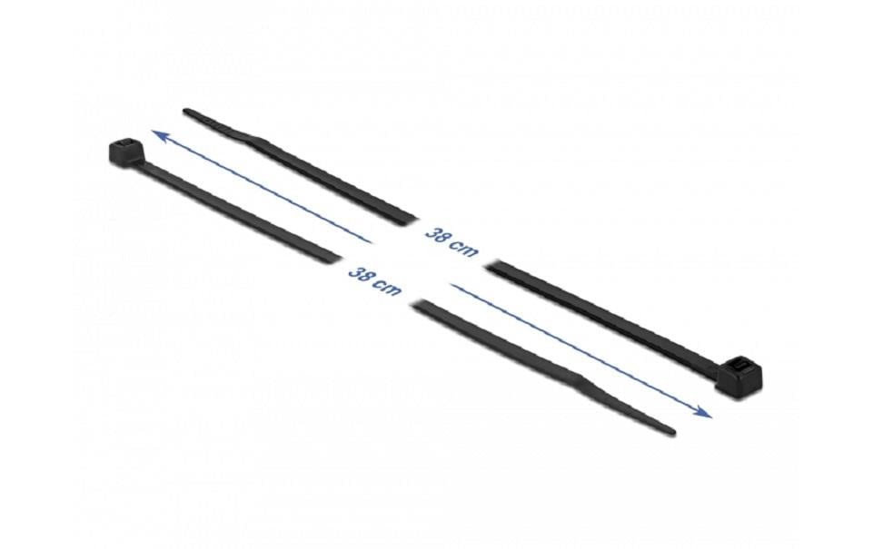 DeLOCK Kabelbinder – 4,8 mm × 0,38 m, Polyamid, Schwarz, mit paralleler Einführung, 100er-Pack
