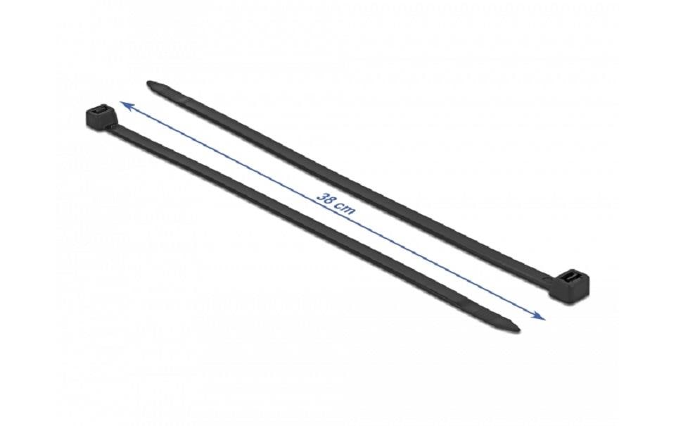 DeLOCK Kabelbinder mit paralleler Einführung, 7,6 mm × 0,38 m, schwarz, 50 Stück