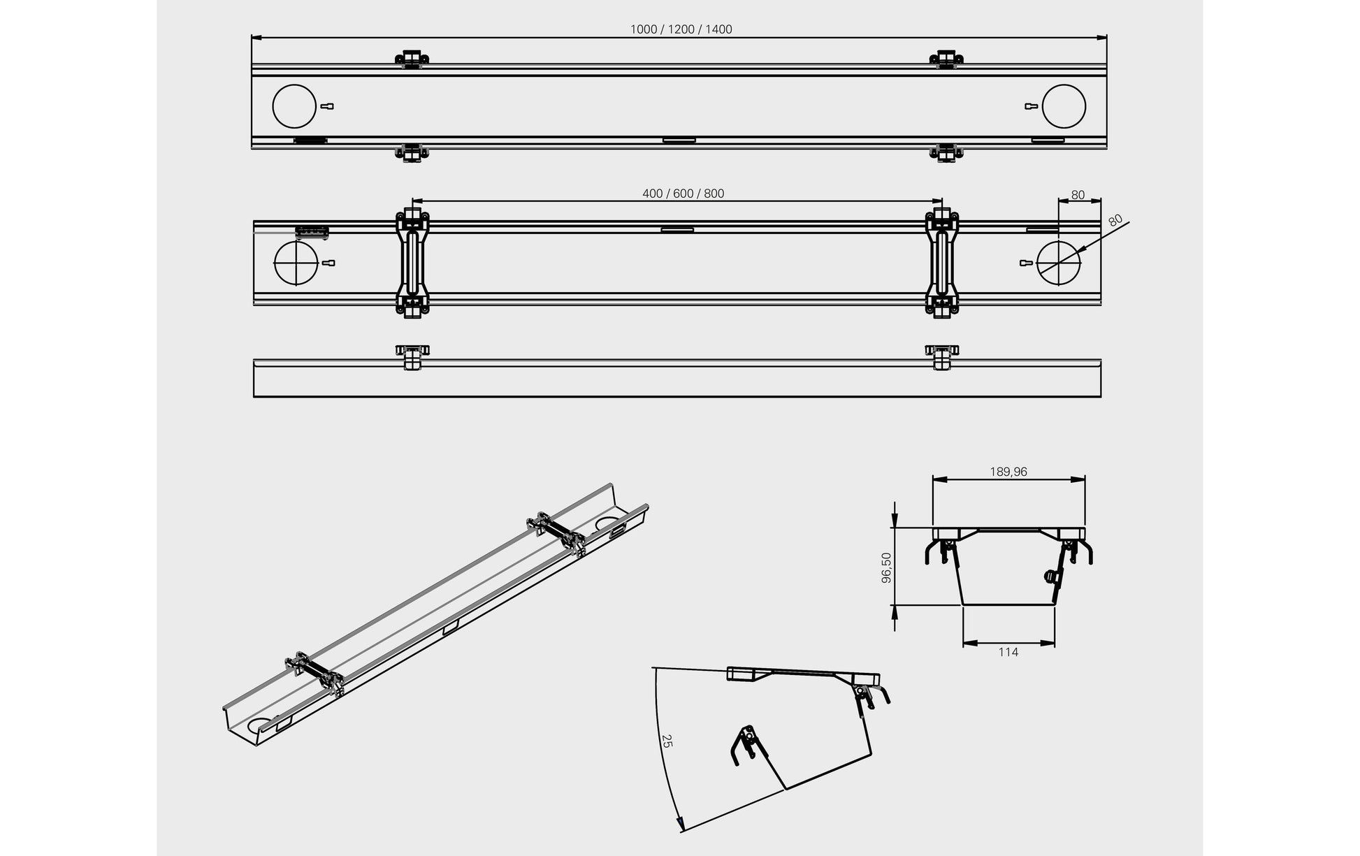 Actiforce PA-CTC1200-11 Untertisch-Kabelwanne – 1'200 × 96,5 mm – Aluminium – Schwarz
