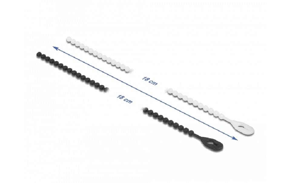 DeLOCK Kabelbinder, wiederverwendbar, mit Perlen, 3,6 mm × 0,18 m, schwarz, weiss, 100 Stück