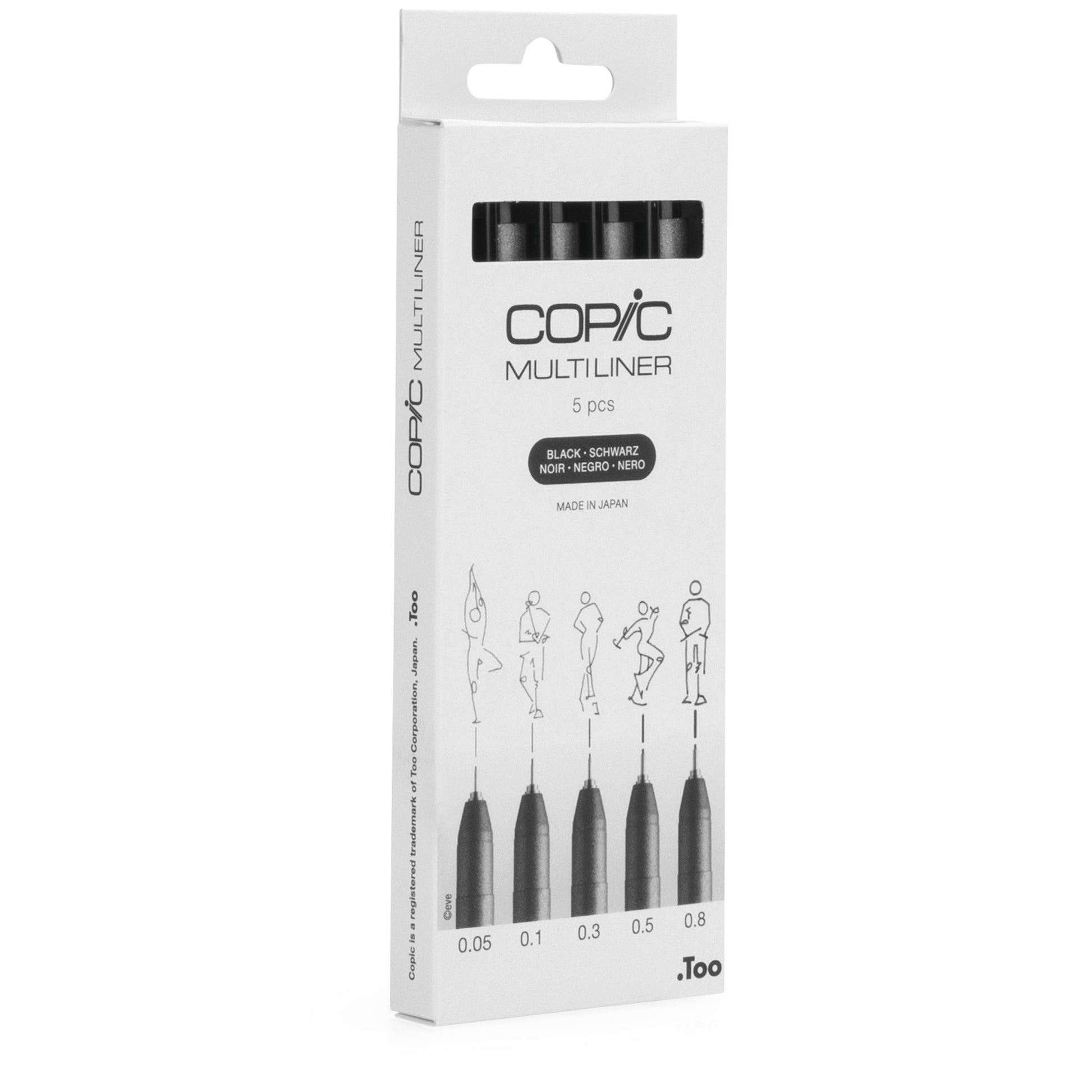 Copic Multiliner Fineliner Set – 5 Stk., 0,05–0,8 mm, schwarz, wasserfest
