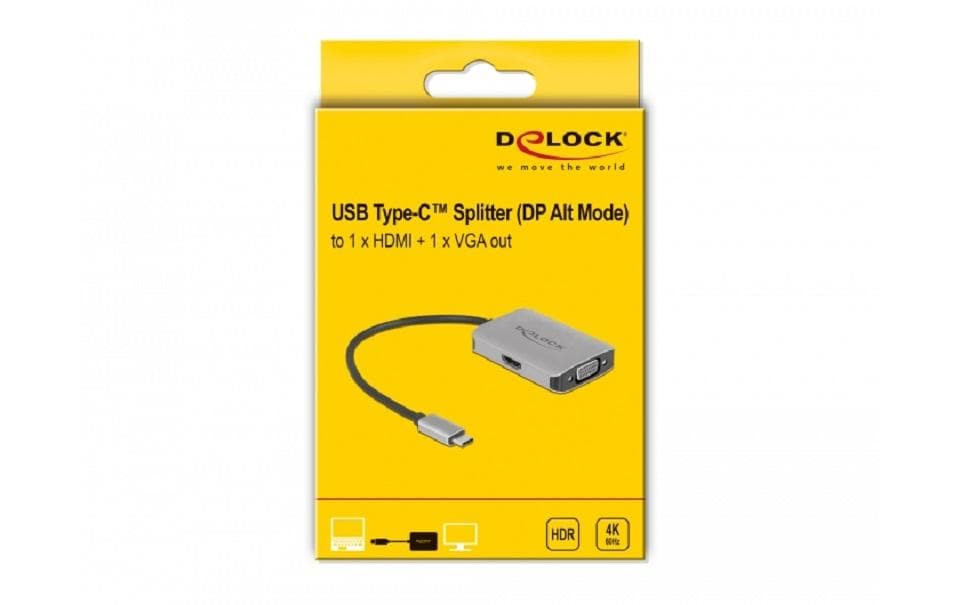 DeLOCK USB-C auf HDMI & VGA Adapter 4K 60 Hz – 0,2 m – Schwarz/Grau