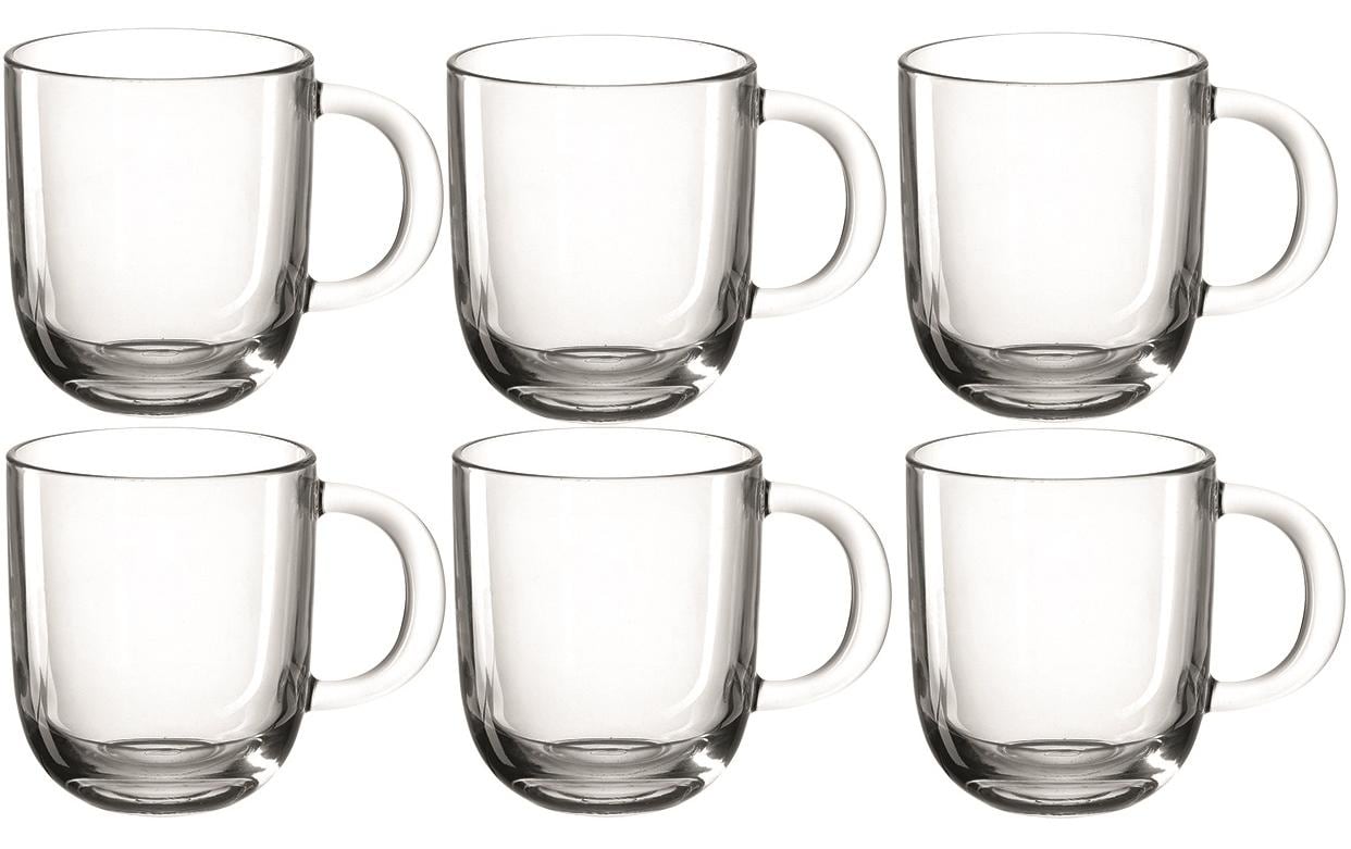 LEONARDO Modena Tasse – 0,40 l, Glas, transparent, mit Henkel, spülmaschinenfest, mikrowellenfest, 6 Stück