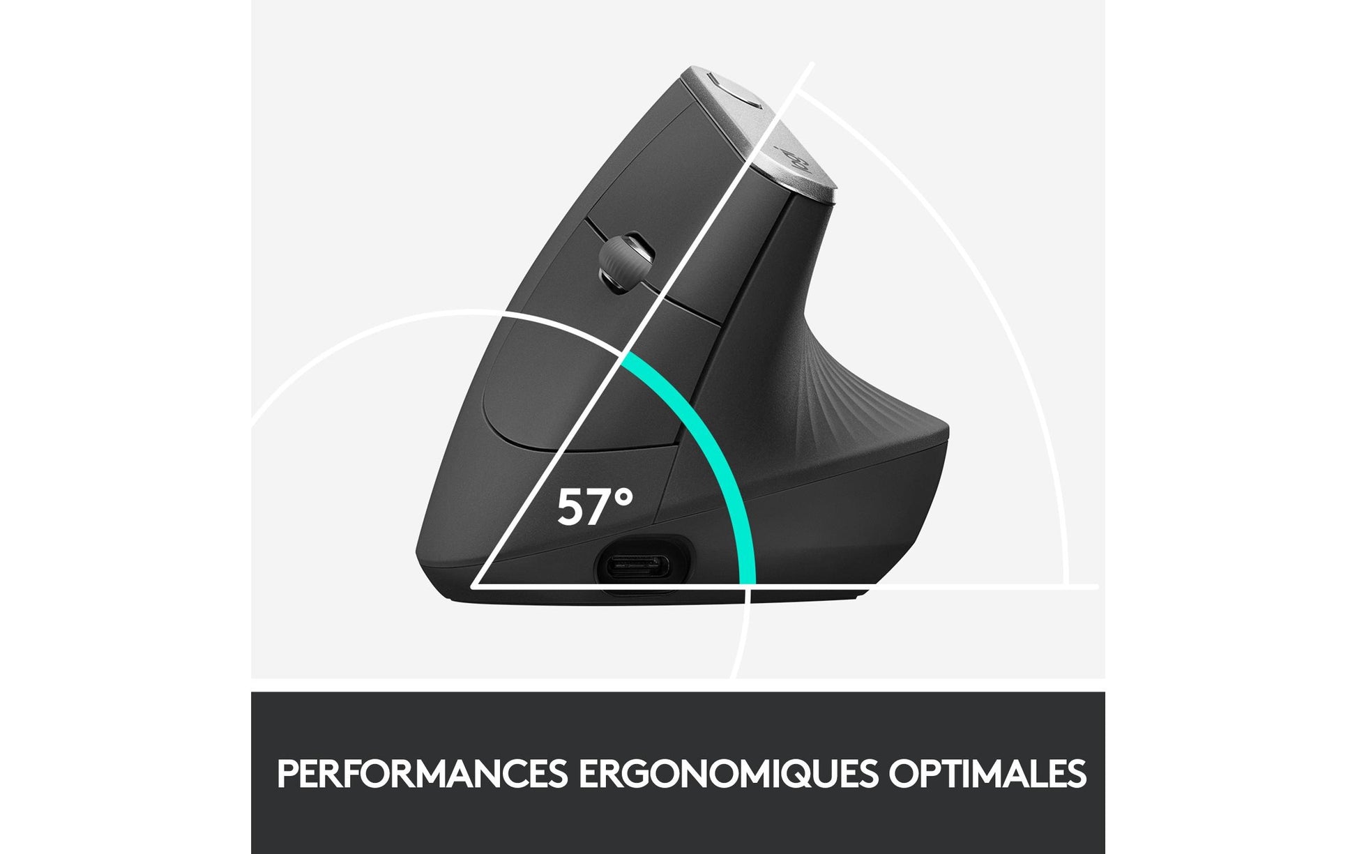 Logitech MX Vertical Ergonomische Maus – kabellos, USB-C, 4 Tasten, vertikal, Unifying-Empfänger, schwarz
