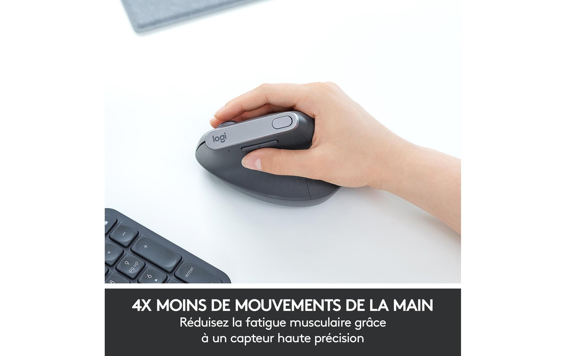 Logitech MX Vertical Ergonomische Maus – kabellos, USB-C, 4 Tasten, vertikal, Unifying-Empfänger, schwarz