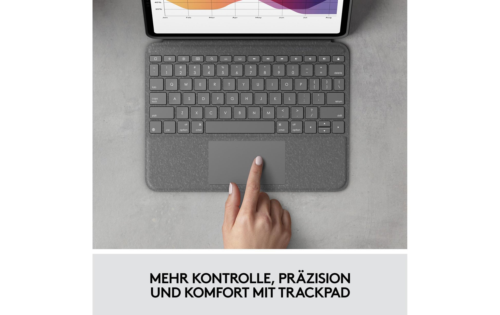 Logitech Folio Touch – Tastatur, CH-Layout (DE-CH), mit Touchpad, Grau – für iPad Air (4. Generation)