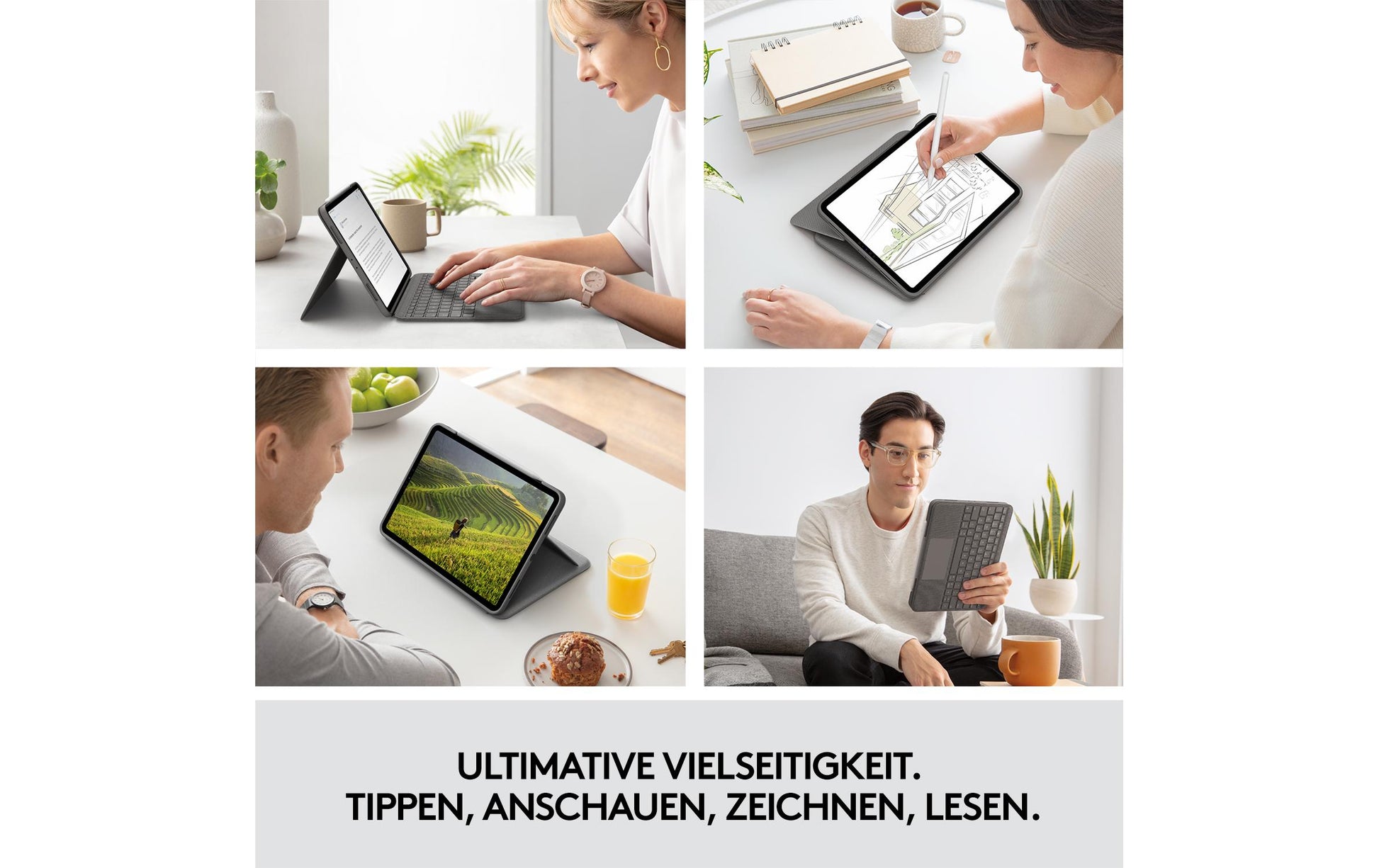 Logitech Folio Touch – Tastatur, CH-Layout (DE-CH), mit Touchpad, Grau – für iPad Air (4. Generation)