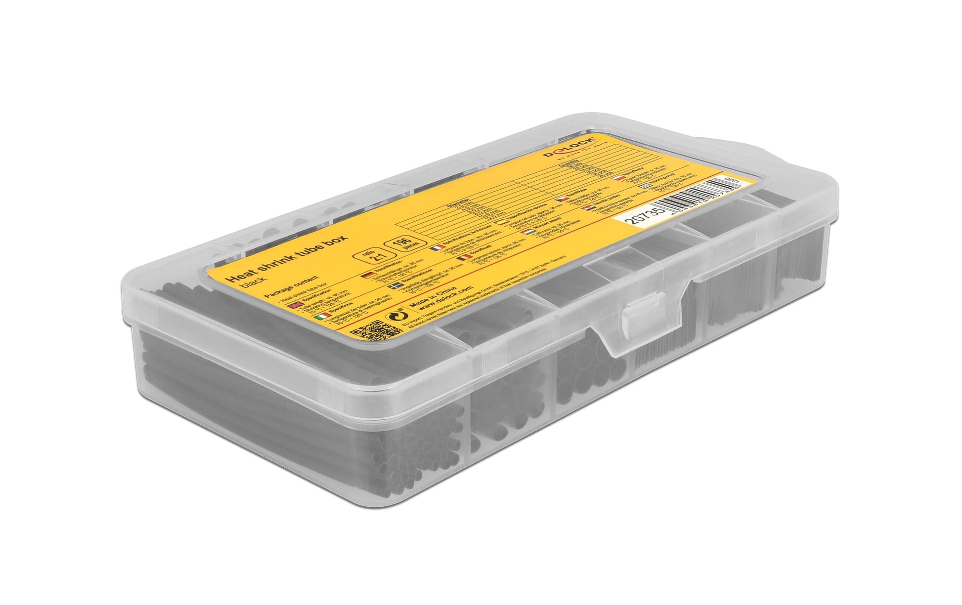 DeLOCK Schrumpfschlauch-Set, 196 Stk., Ø 2 mm, 10 cm – schwarz