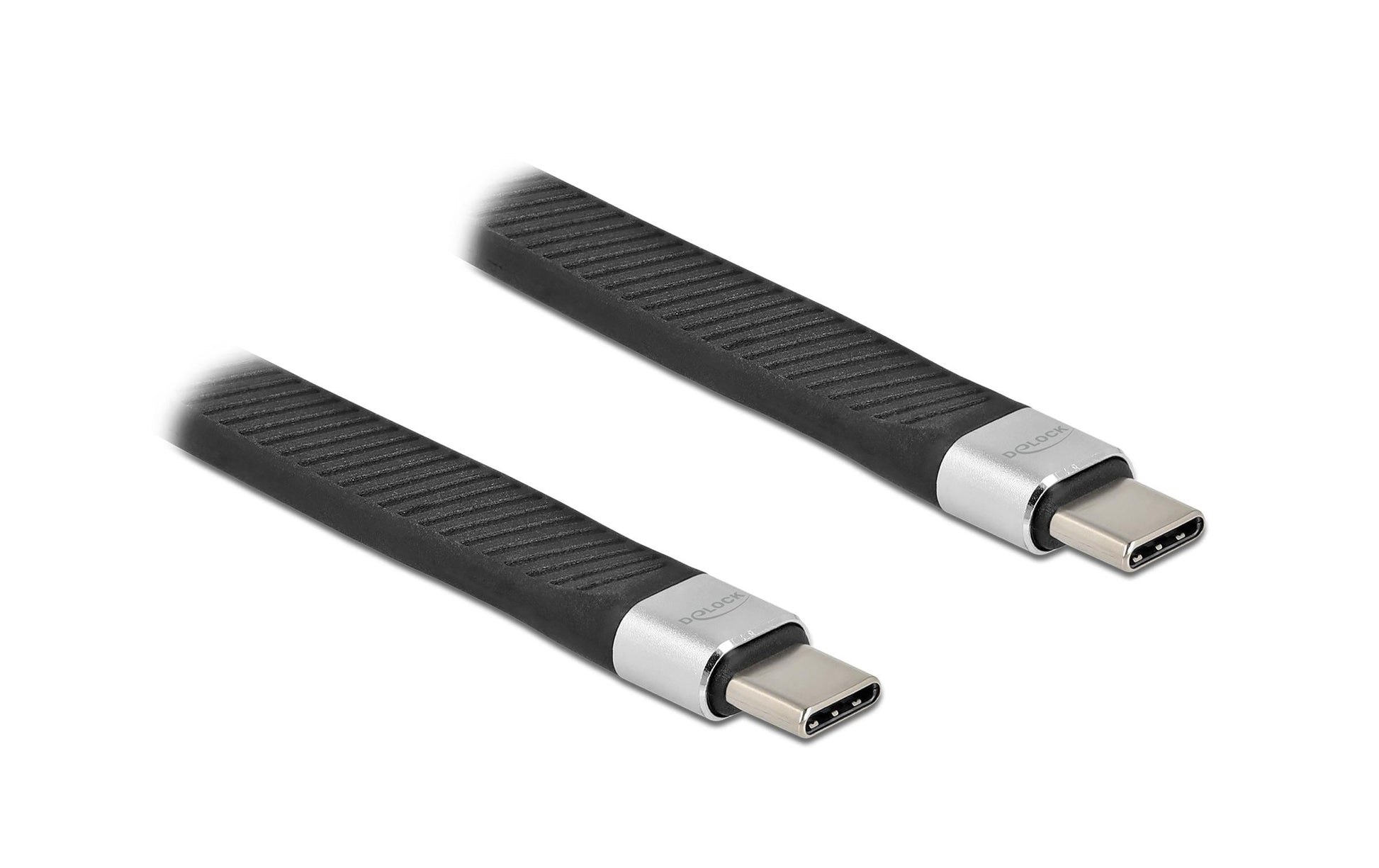 DeLOCK USB-C auf USB-C Kabel – USB 3.2 Gen 2 (10 Gbit/s) – 0,13 m – Flachbandkabel, E-Marker – Schwarz