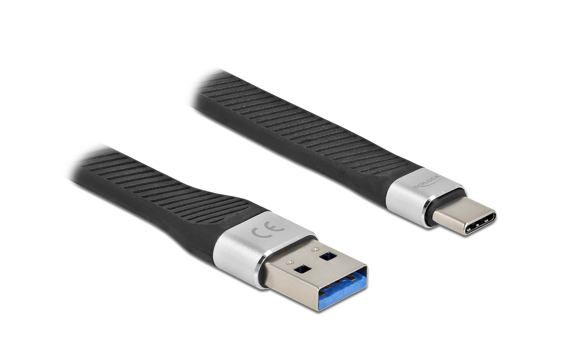 DeLOCK USB-C auf USB-A Kabel – USB 3.2 Gen 1 (5 Gbit/s) – 0,14 m – Flachbandkabel – Schwarz
