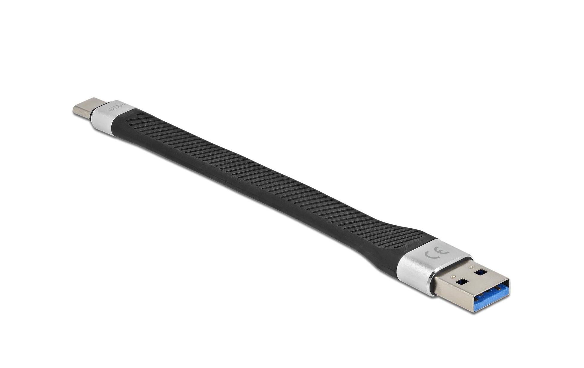 DeLOCK USB-C auf USB-A Kabel – USB 3.2 Gen 1 (5 Gbit/s) – 0,14 m – Flachbandkabel – Schwarz