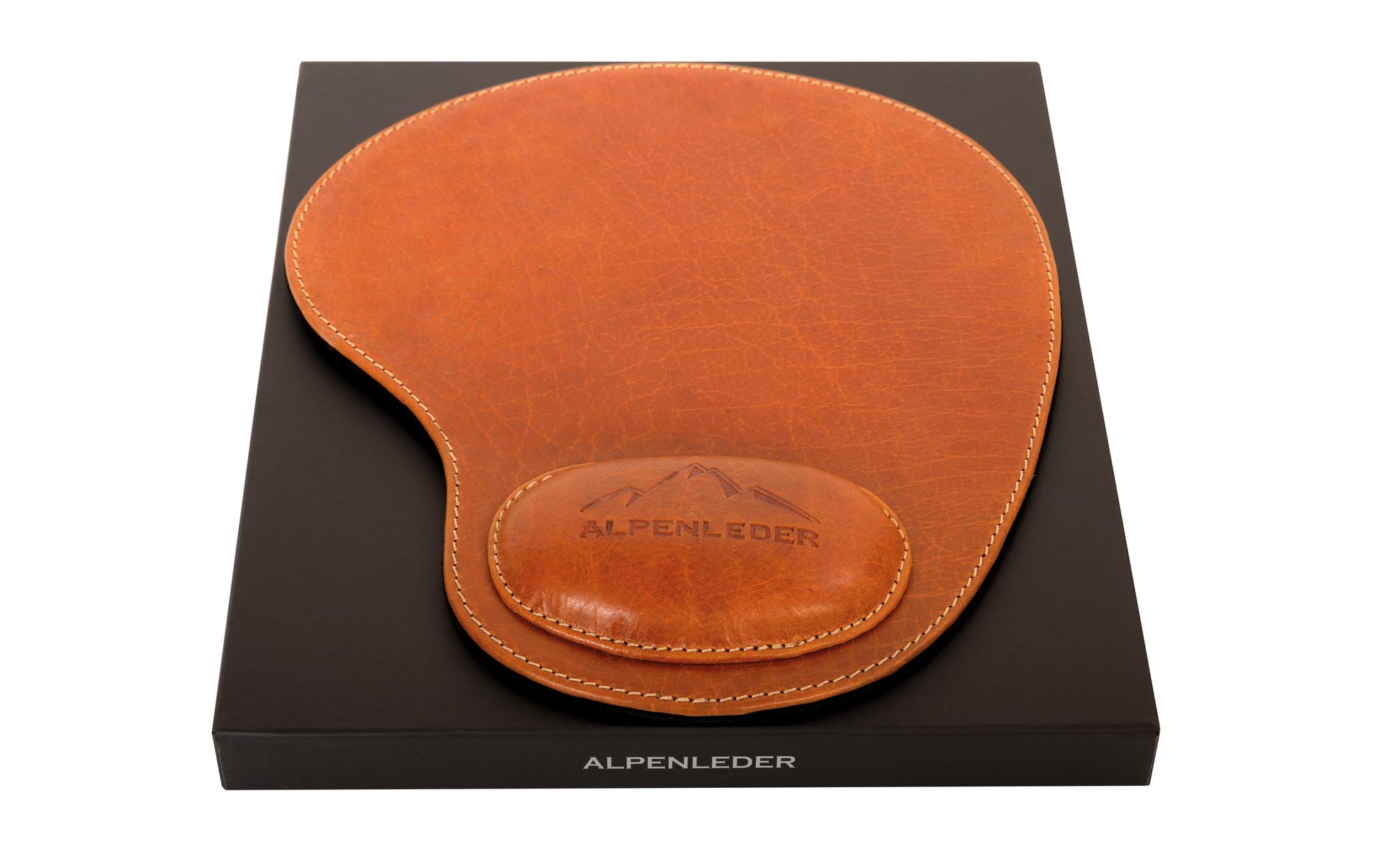Alpenleder Mausmatte mit Handgelenkauflage – m – für Maus – Leder – 205×240×10 mm – Cognac