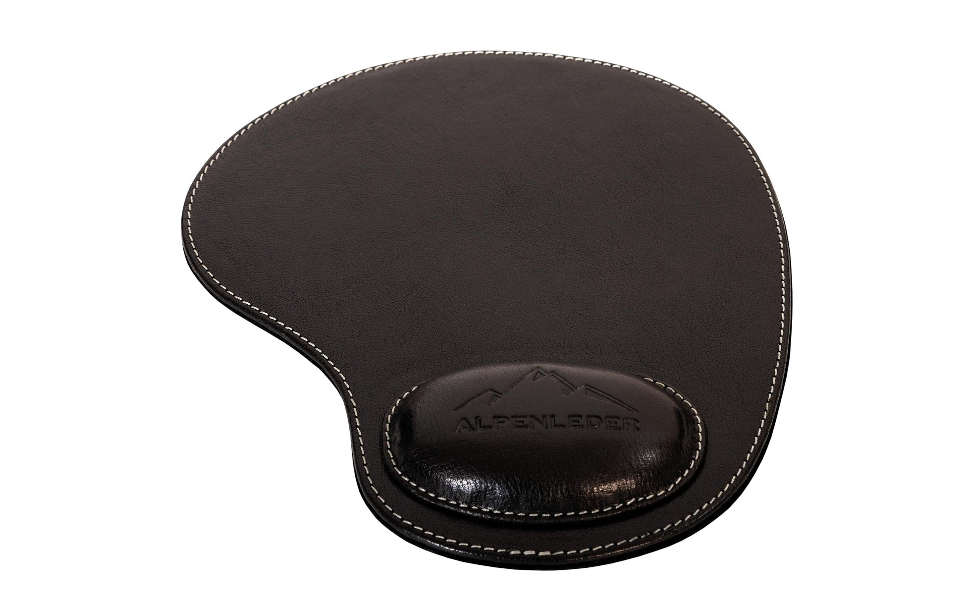 Alpenleder Mausmatte mit Handgelenkauflage m – für Maus – Leder, rutschfest – 205×240×10 mm – Schwarz