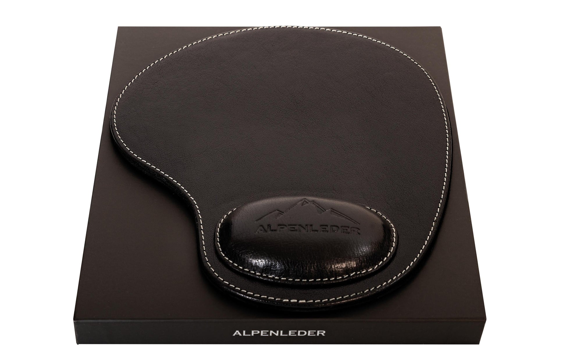 Alpenleder Mausmatte mit Handgelenkauflage m – für Maus – Leder, rutschfest – 205×240×10 mm – Schwarz