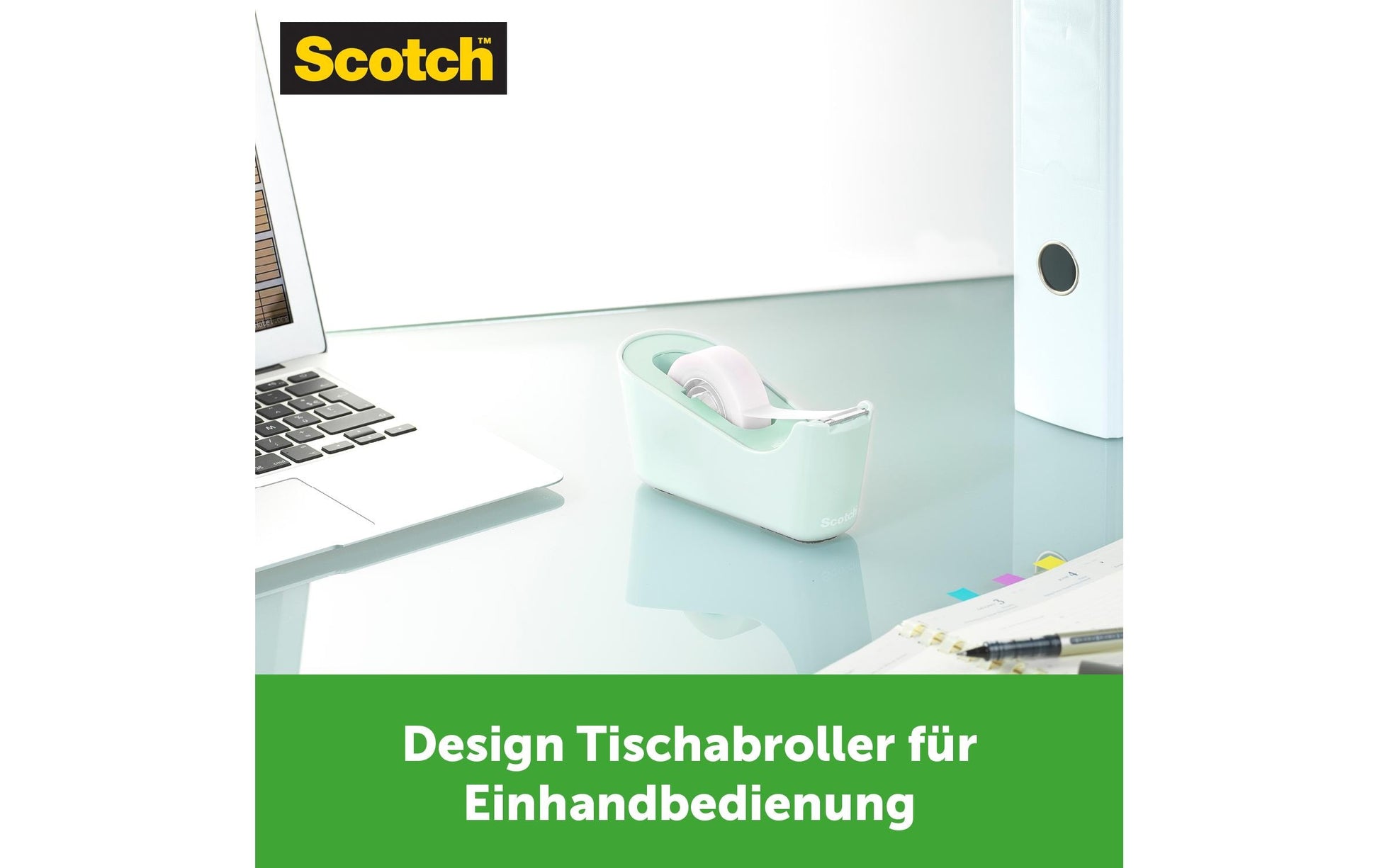Scotch Tischabroller C18 – für Rollenbreite bis 19 mm, für Bandlänge bis 33 m, für Kern 1", Metallmesser