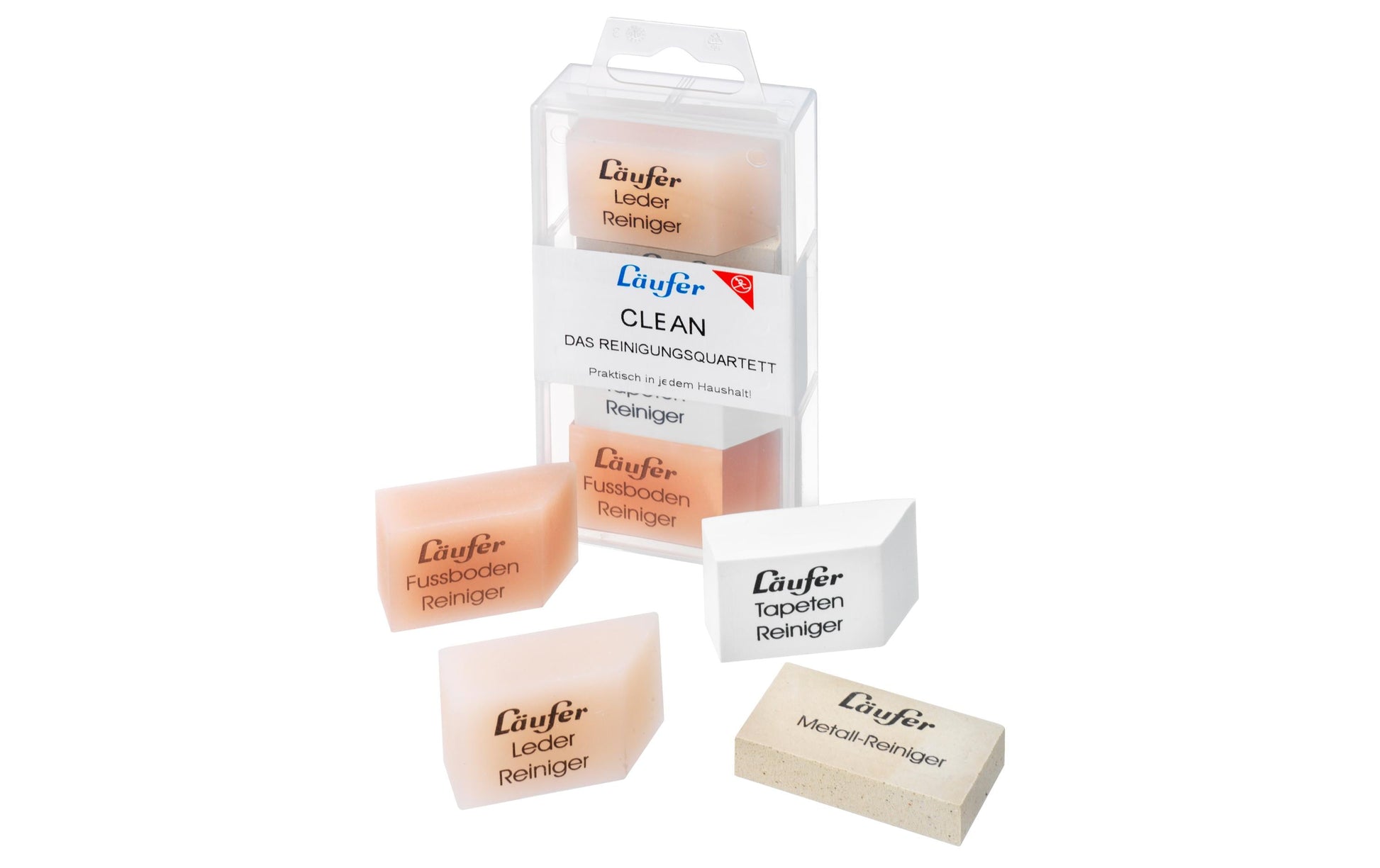 Laufer Läufer Reinigungsradierer-Set CLEAN – Kunststoff/Naturkautschuk, braun/weiss, 4 Stk., 12,3 × 5,5 × 2,5 cm