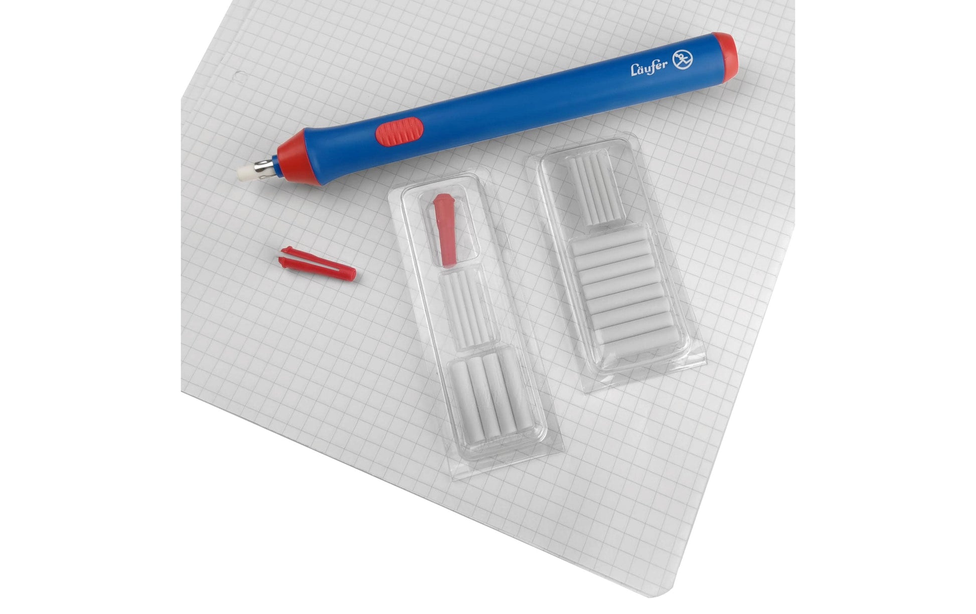 Laufer Radierer – für Bleistifte, Farbstifte – 85 × 255 × 30 mm – Kunststoff – blau
