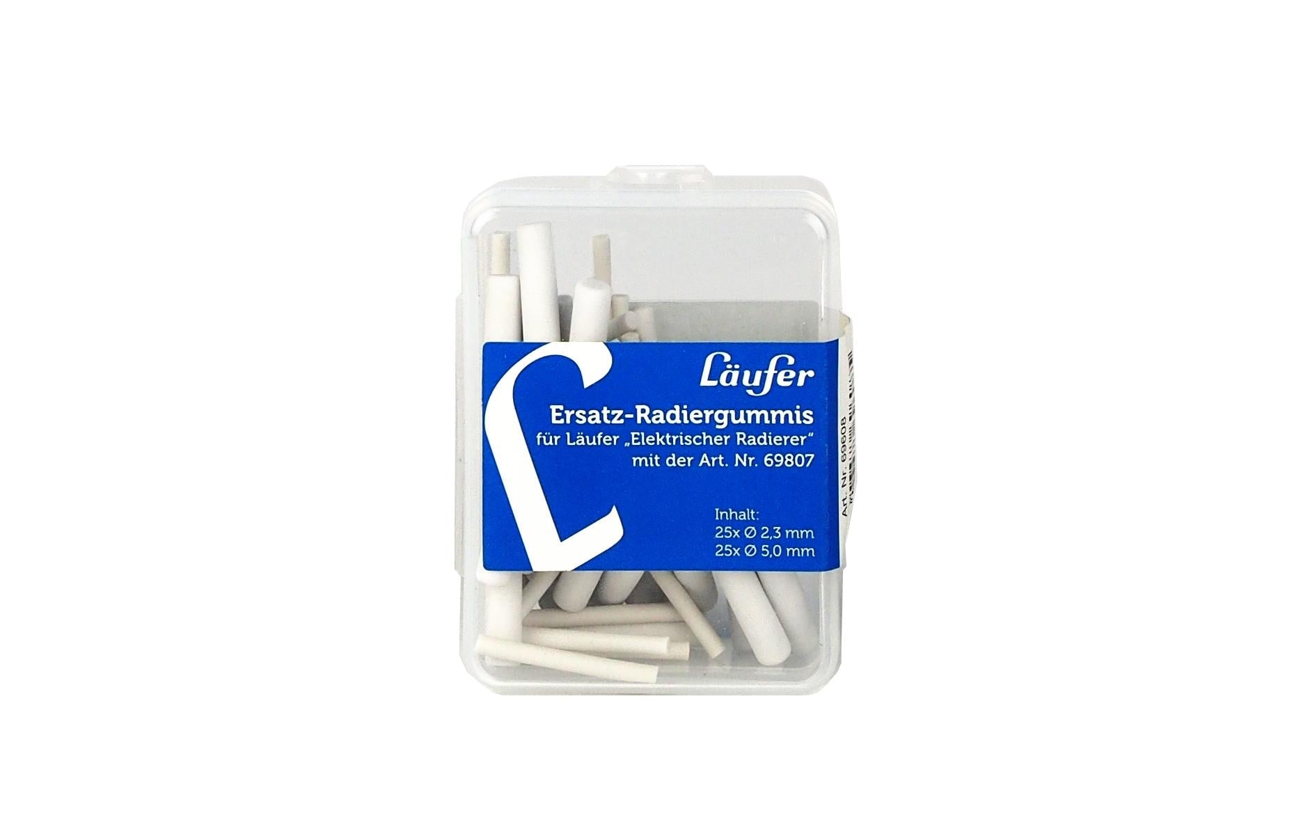 Laufer Ersatzradierer – für Bleistifte, Farbstifte – 50er-Pack – Kunststoff – Weiss – 4 × 100 × 4 mm