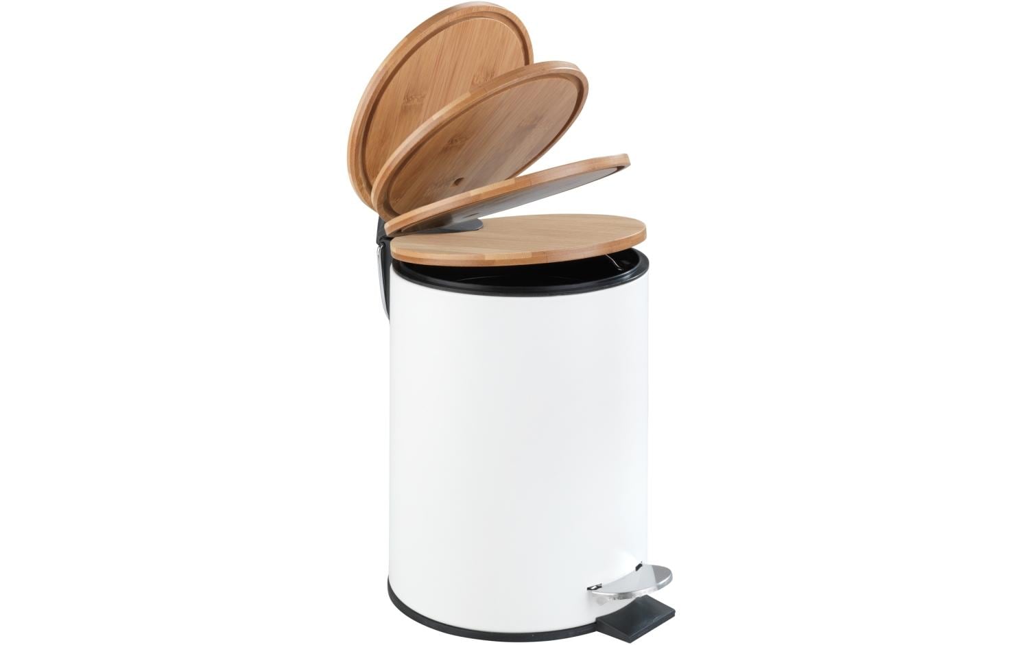 Wenko Treteimer Tortona – 3 l – Edelstahl, rund – weiss