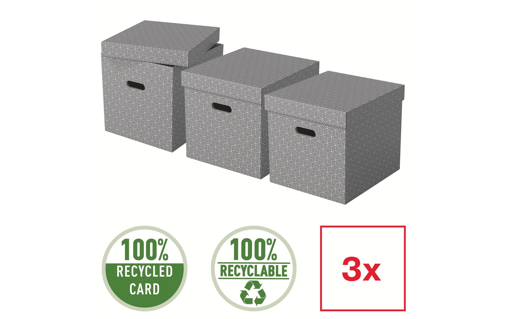 Leitz Home Cube Aufbewahrungsbox 25,3 l – 320 × 315 × 365 mm, grau, Karton, 3er Pack