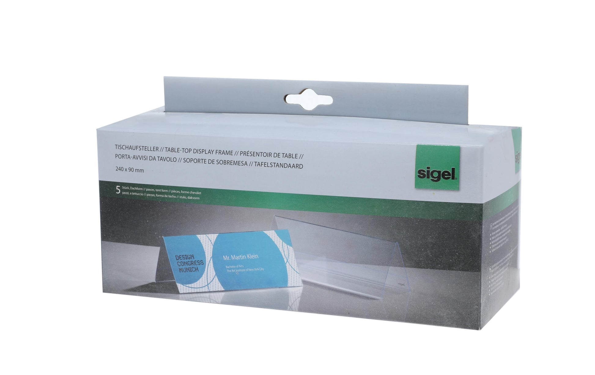 Sigel Tischaufsteller – 240 × 90 mm, transparent, Kunststoff, 5er-Pack