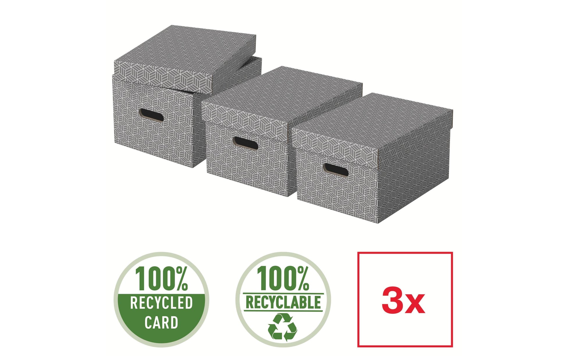 Leitz Aufbewahrungsbox 11,3 l – Karton – Grau – 265 × 205 × 365 mm – 3-teiliges Set