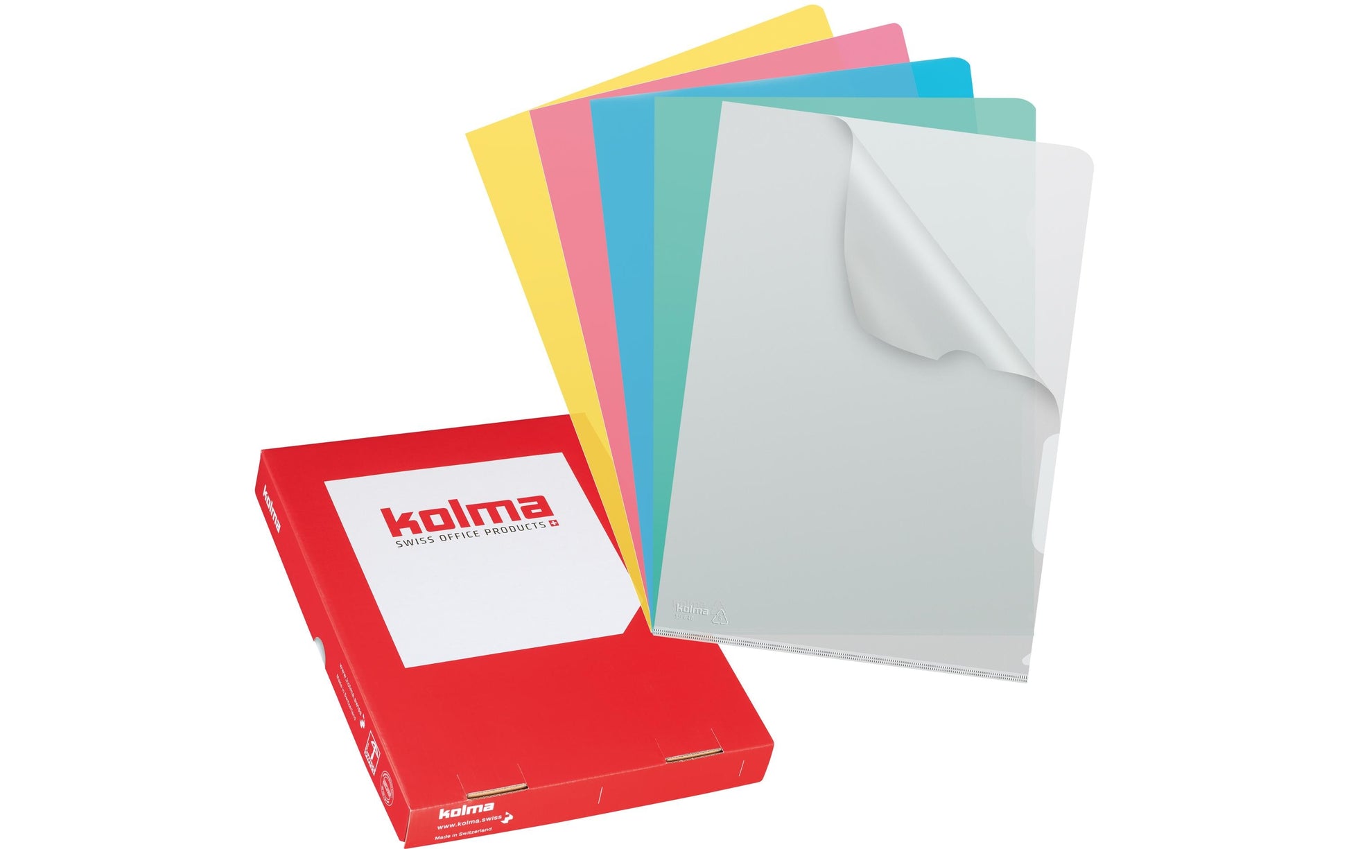 Kolma Sichtmappe A4 – farbig sortiert, Kunststoff, glänzend, 130 µm, 100er-Pack