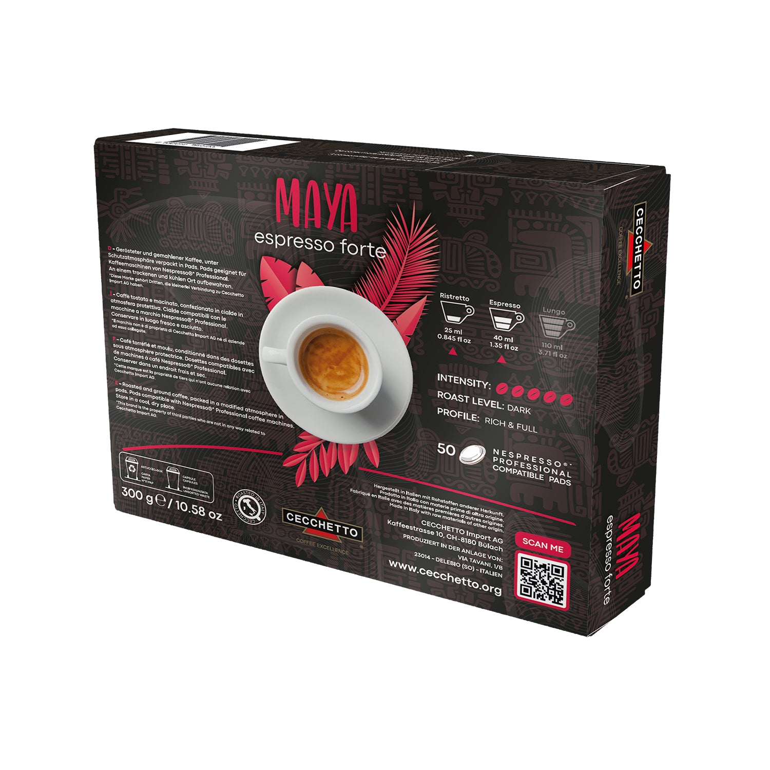 CECCHETTO Maya Espresso Forte – Kaffeepads für Nespresso – Intensität 5, 50 Pads
