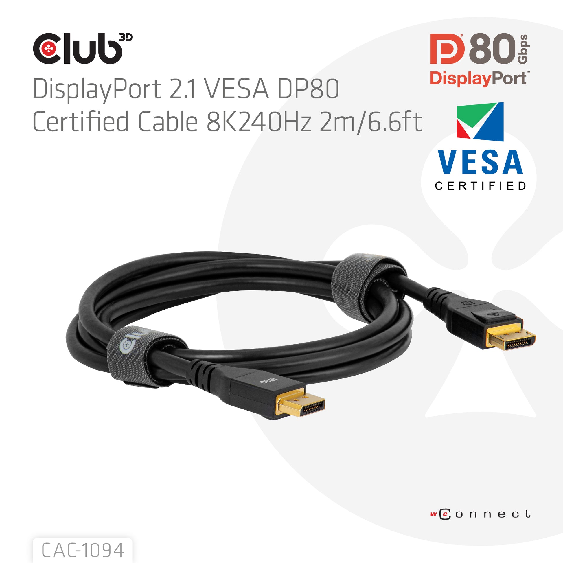 CLUB3D DisplayPort Kabel DP 2.1 – 8K 240 Hz – 2 m
